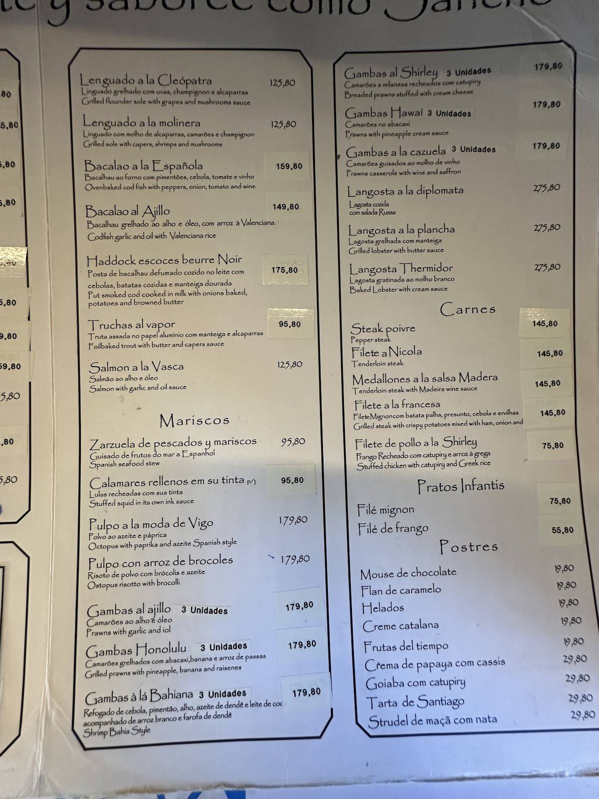 Restaurante Shirley cardápio
