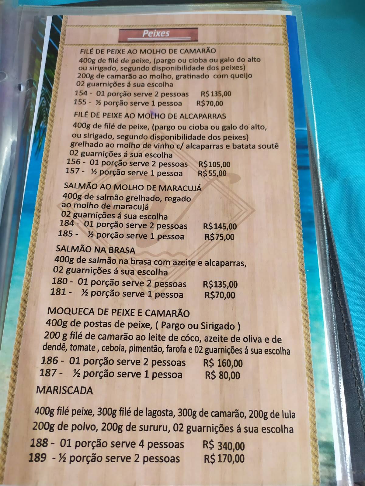 Restaurante Varandas do Cumbuco cardápio