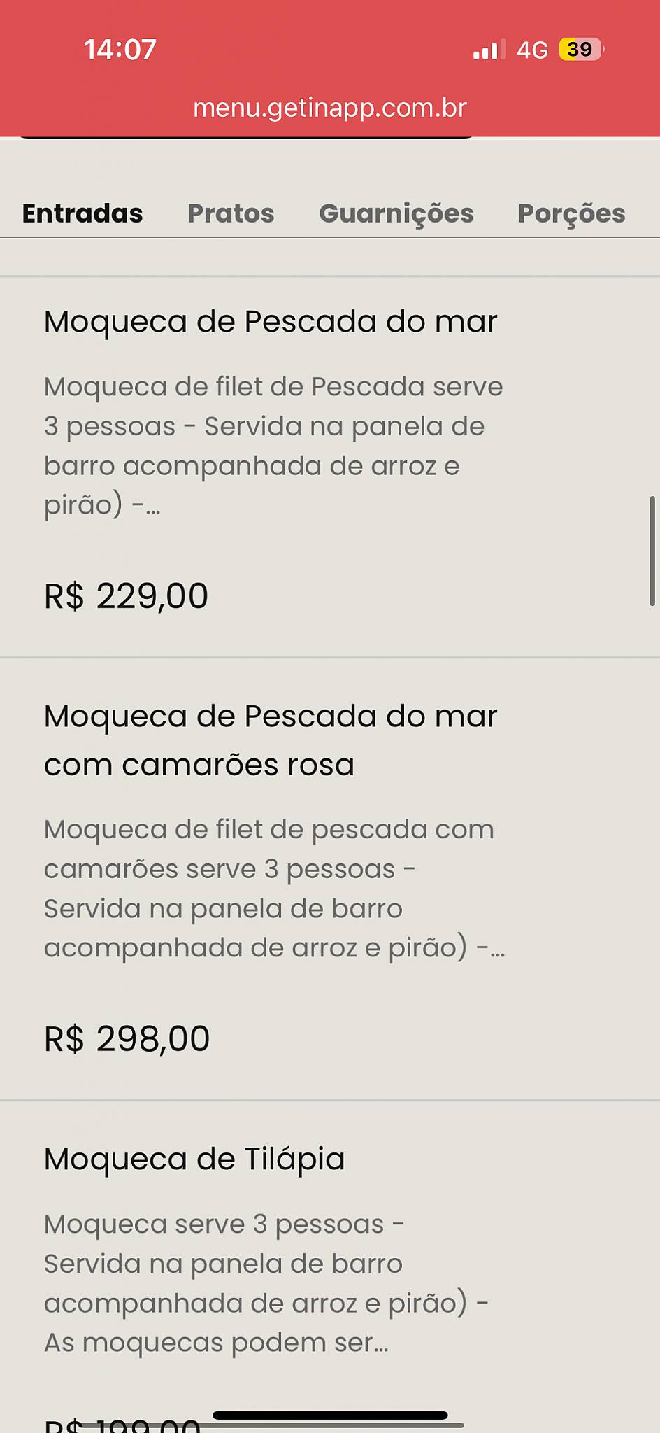 Restaurante da Tulha cardápio