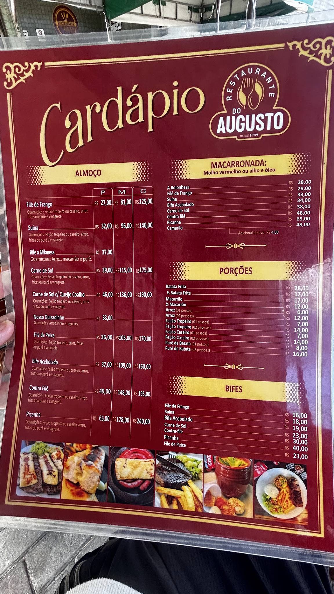 Restaurante do Augusto em Poço - Maceió cardápio
