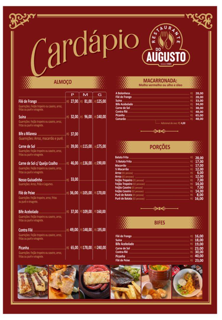 Restaurante do Augusto em Poço - Maceió cardápio