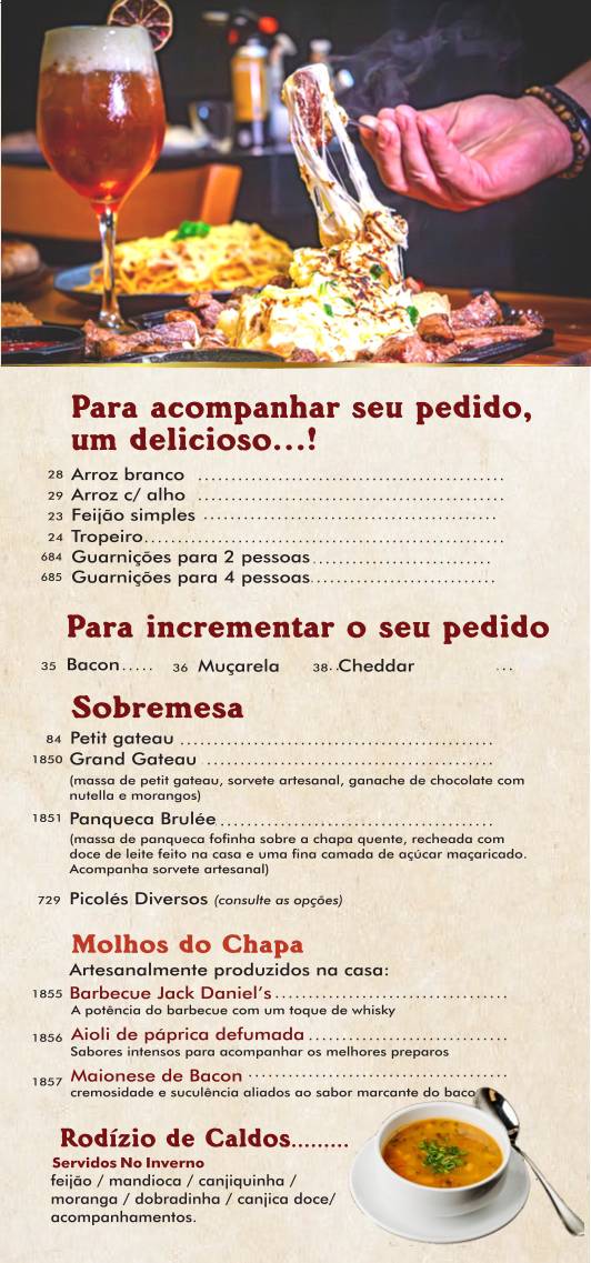 Chapa Mágica O Ponto Da Picanha cardápio