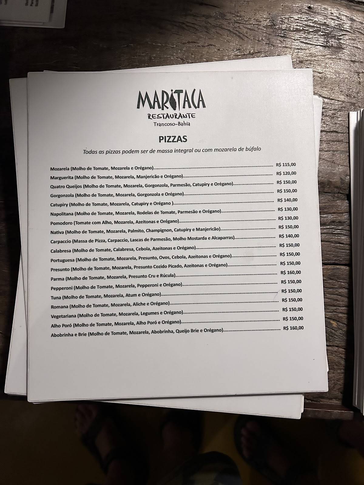 Restaurante e Pizzaria Maritaca cardápio