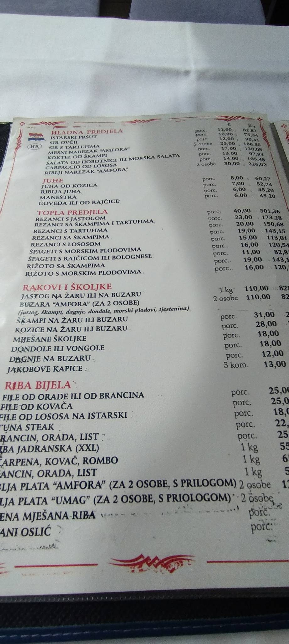 Menu di Restoran Amfora 
