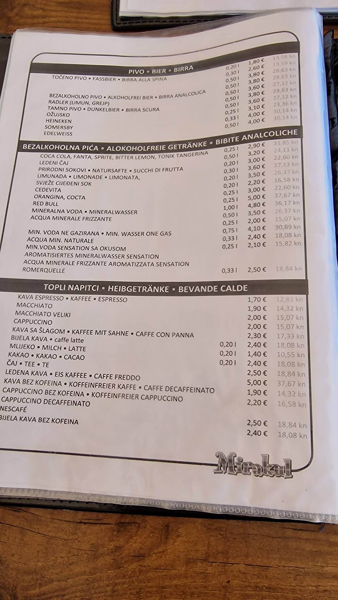 Menu di Restoran "Mirakul" 