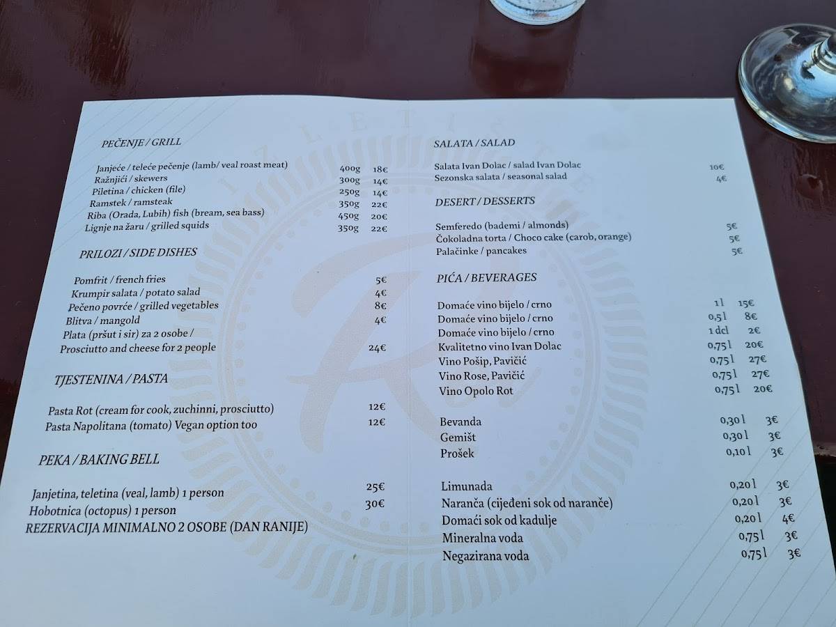 Menu di Restoran Rot Ivan Dolac 
