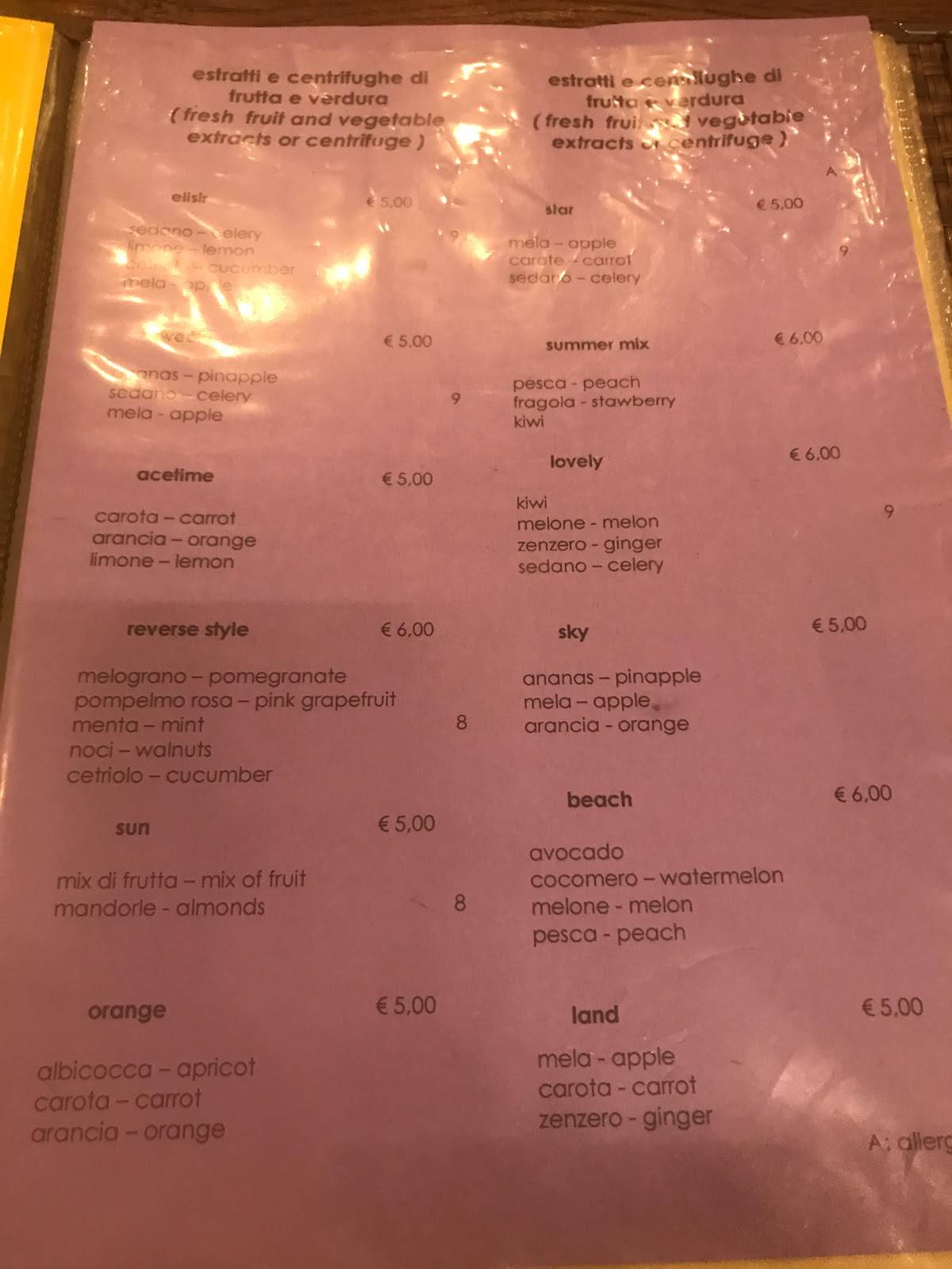 Menu de Reverse Firenze