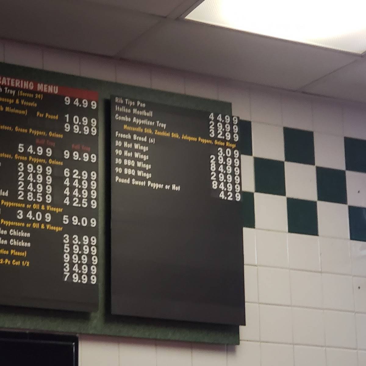 Menu at Ricobene's pizzeria, Chicago, 252 W 26th St
