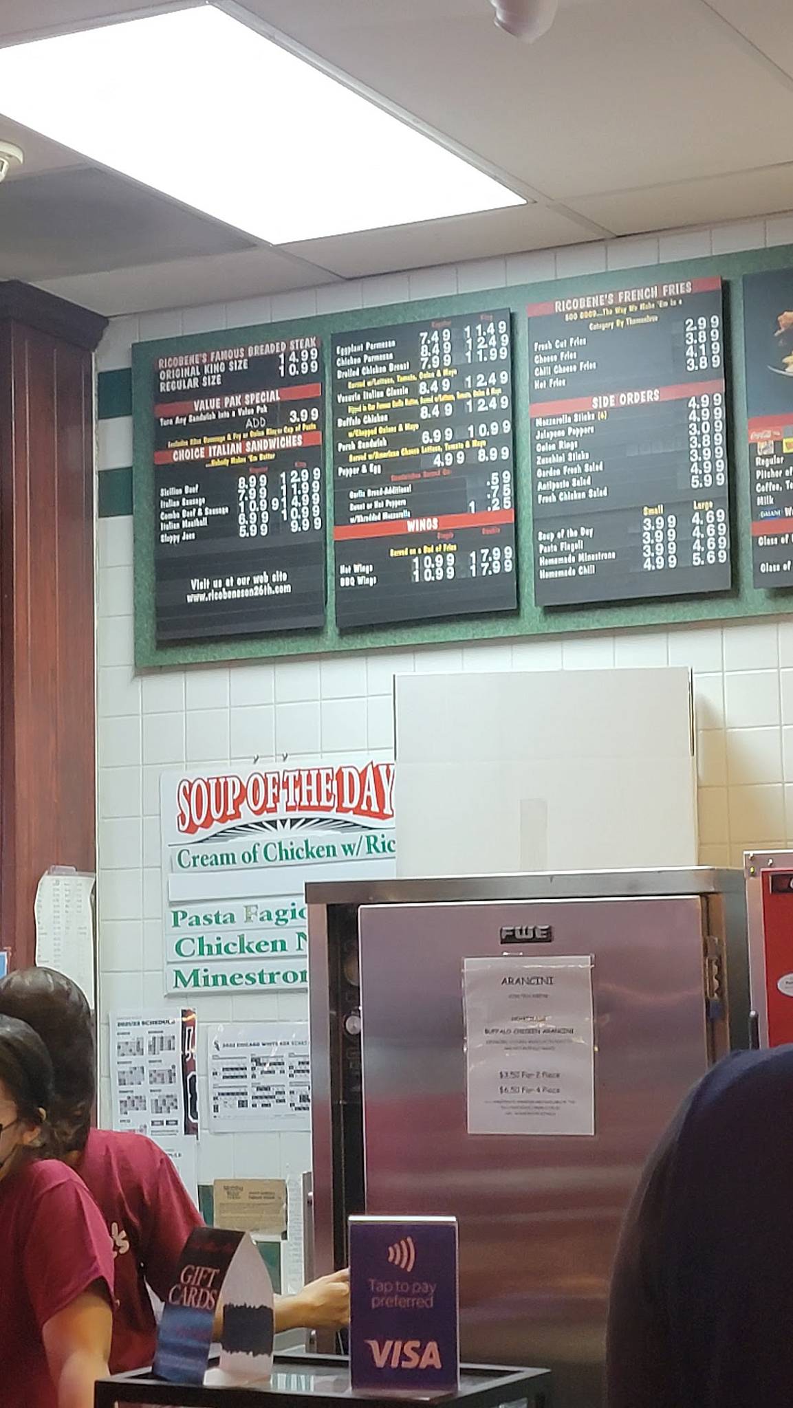 Menu at Ricobene's pizzeria, Chicago, 252 W 26th St