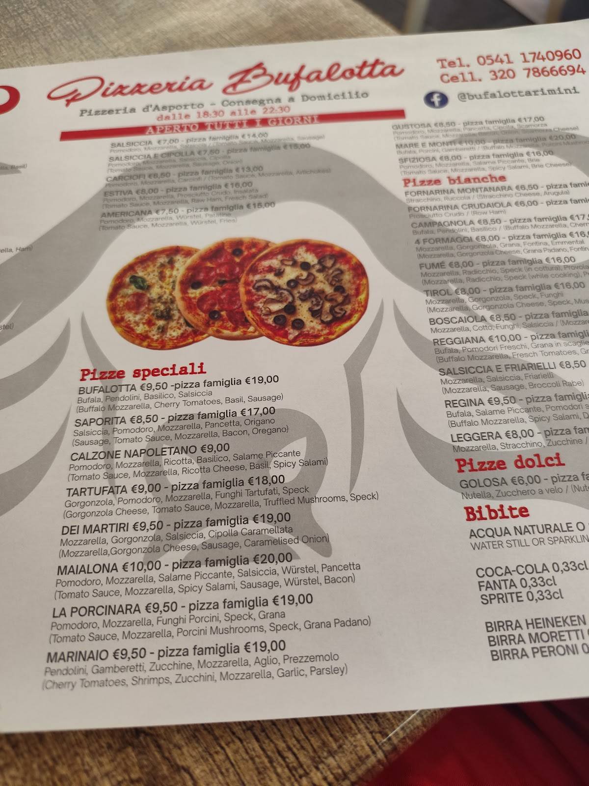 Menu di Pizzeria Bufalotta Rivazzurra Rimini 