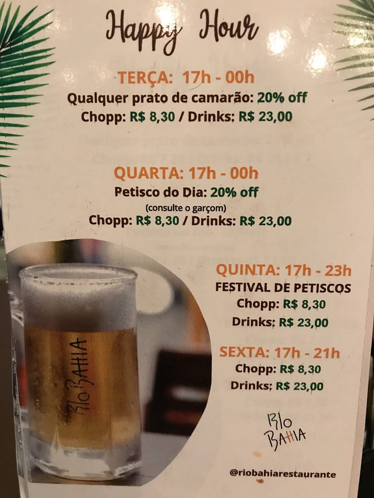 Rio Bahia Restaurante Bar cardápio