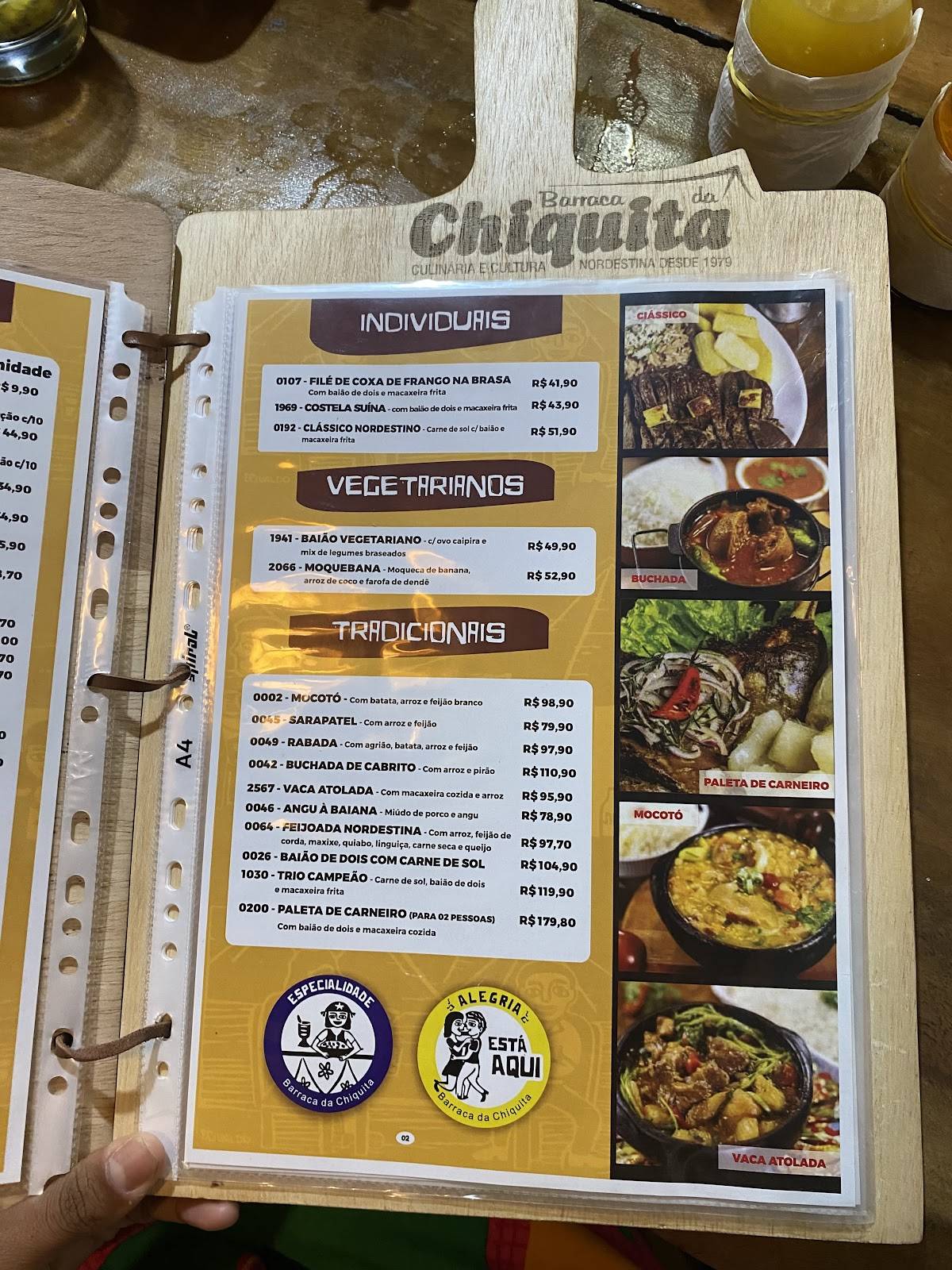 Barraca da Chiquita Restaurante cardápio