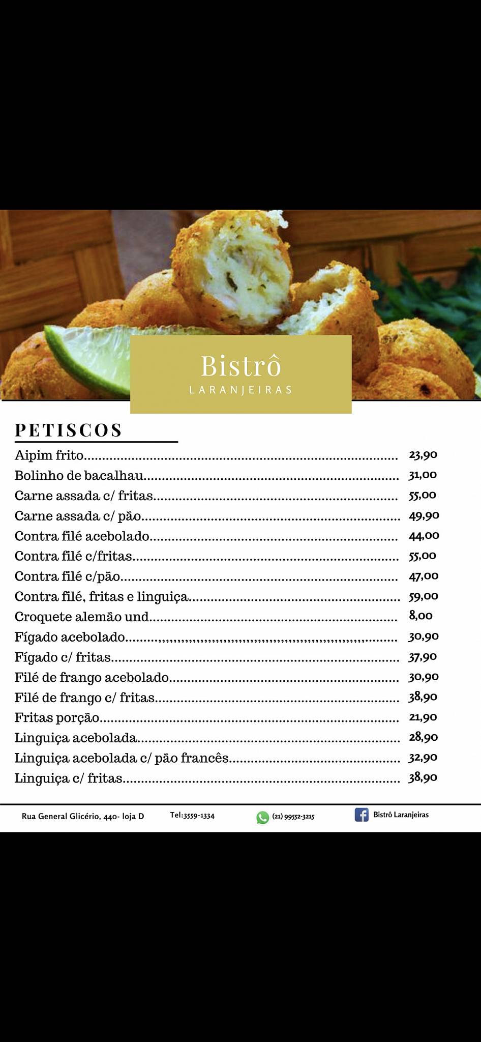 Bistrô Laranjeiras cardápio