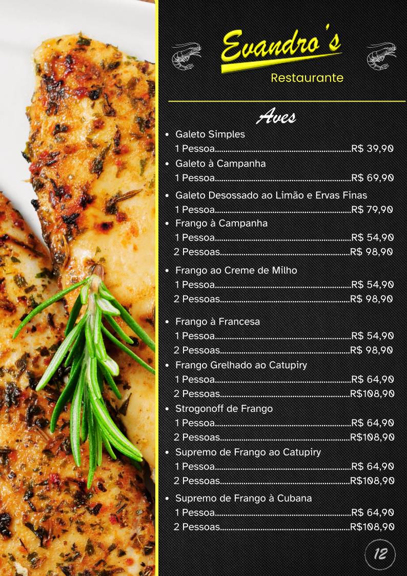 Evandro's Restaurante cardápio