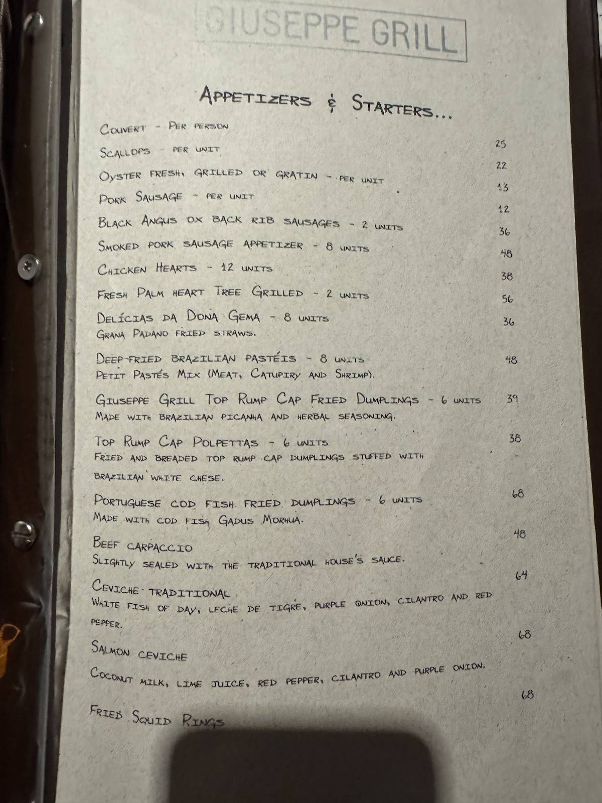 Giuseppe Grill cardápio