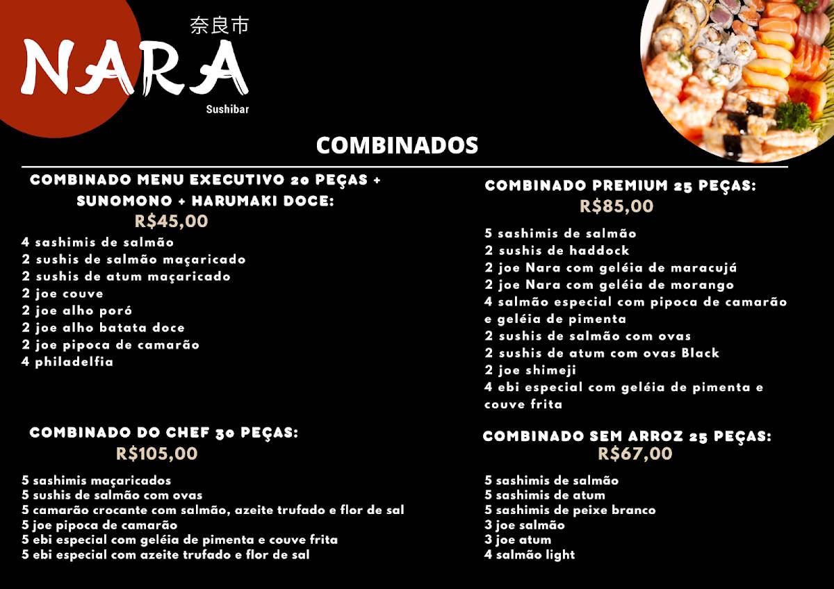 Nara Sushibar Restaurante Japonês Barra da Tijuca Downtown cardápio