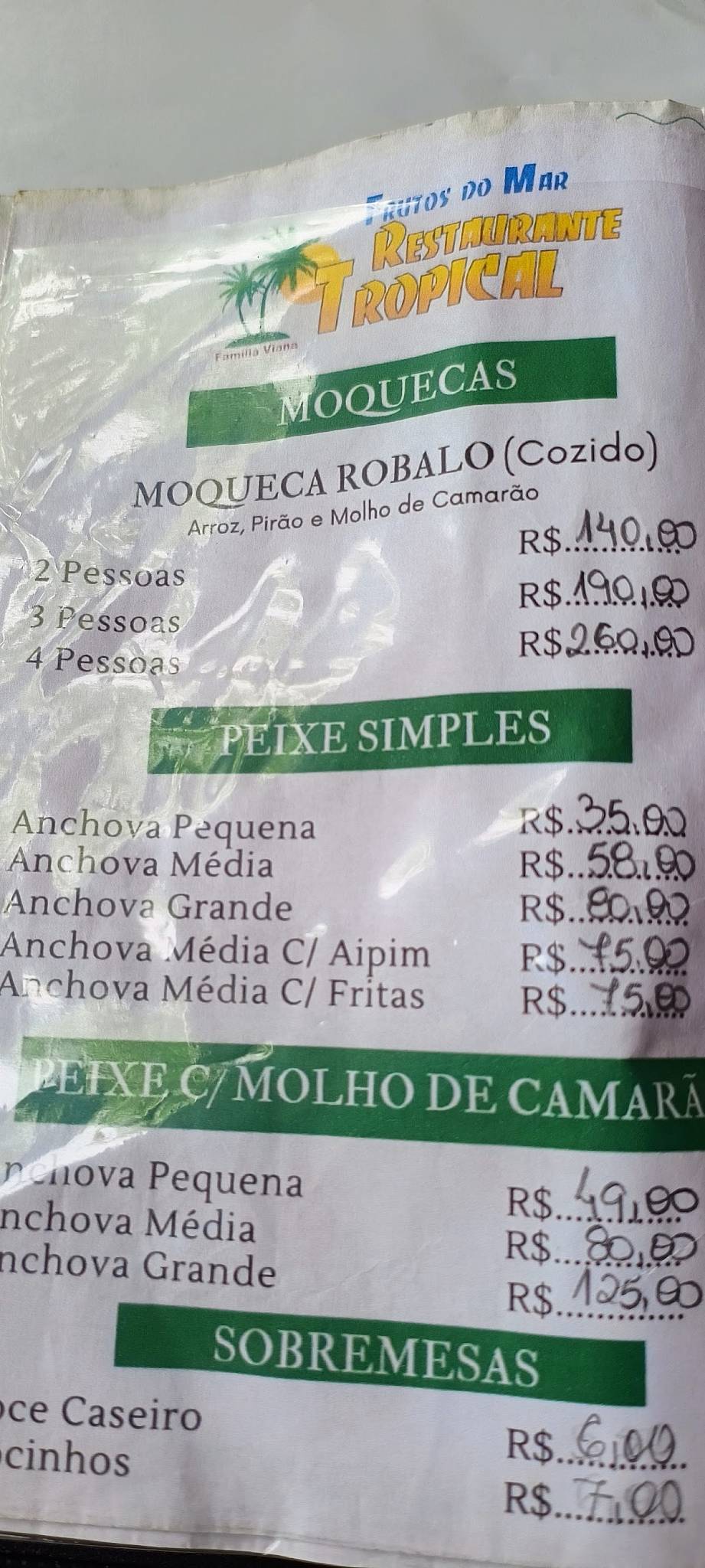 Restaurante Tropical cardápio