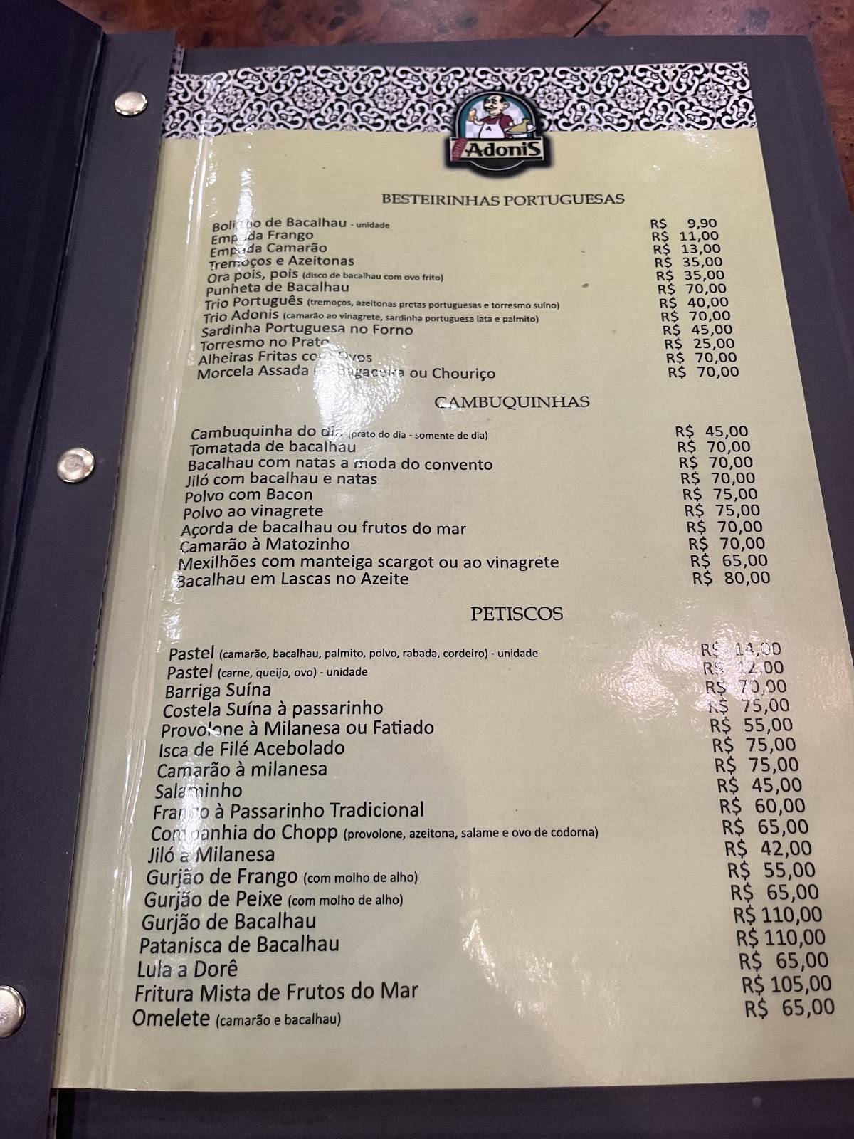 Velho Adonis cardápio