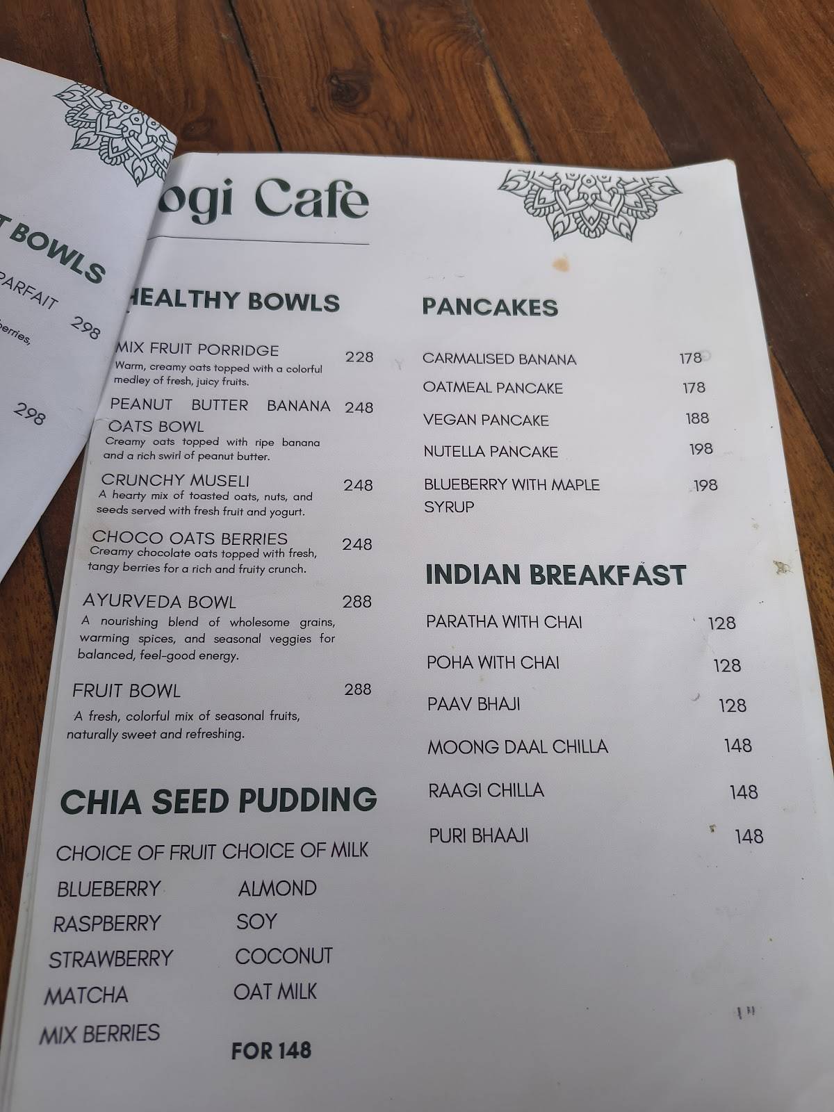 Yogi Garden & Cafe rishikesh menu
