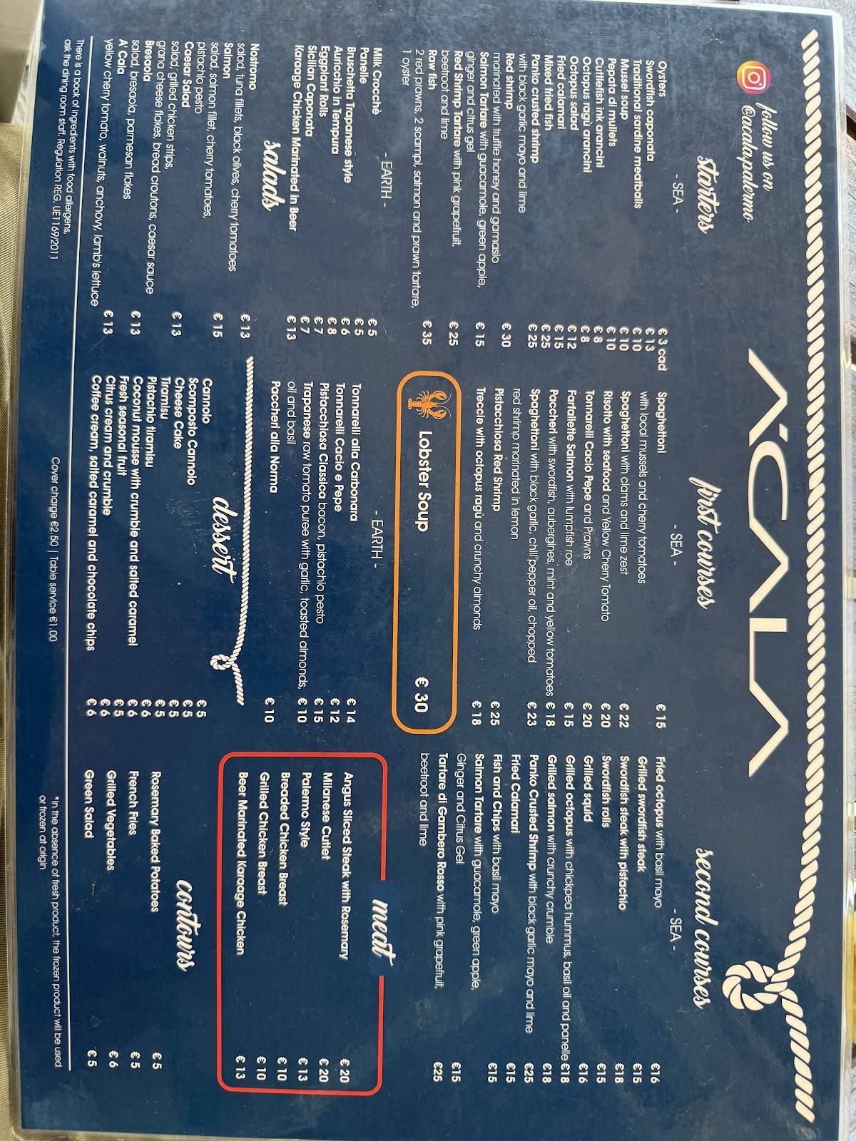 Menu di Ristorante A’Cala 