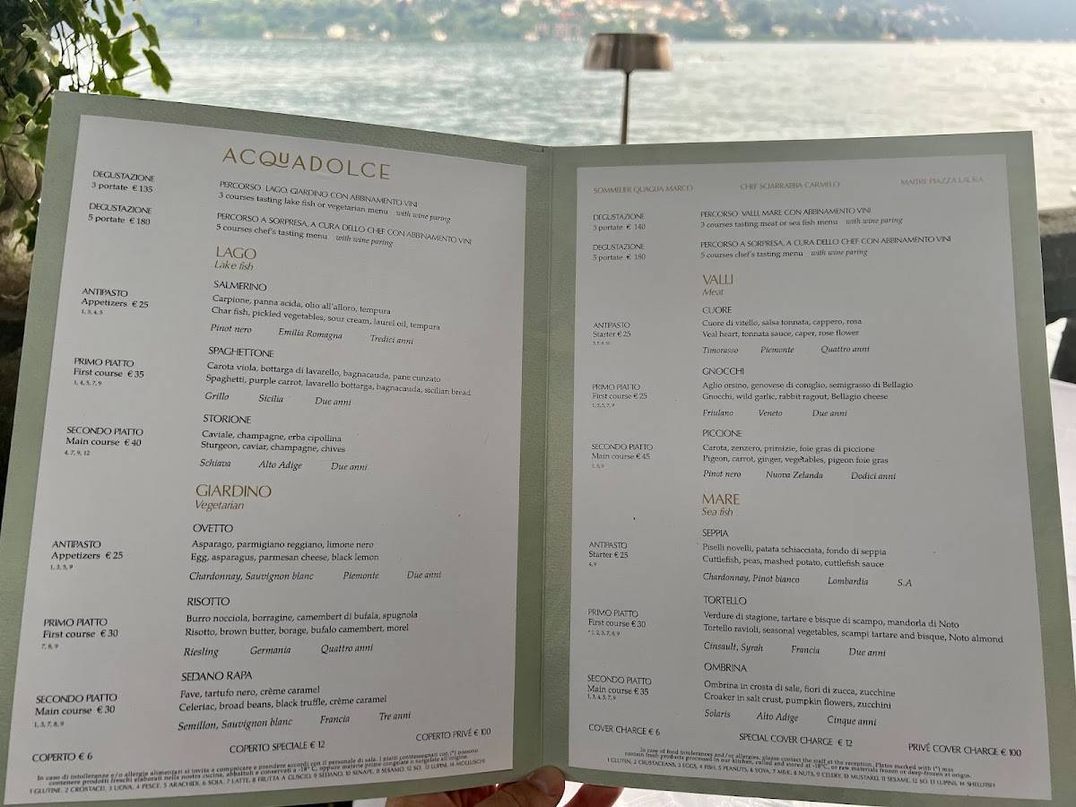 Menu di Ristorante Acquadolce Lago di Como 