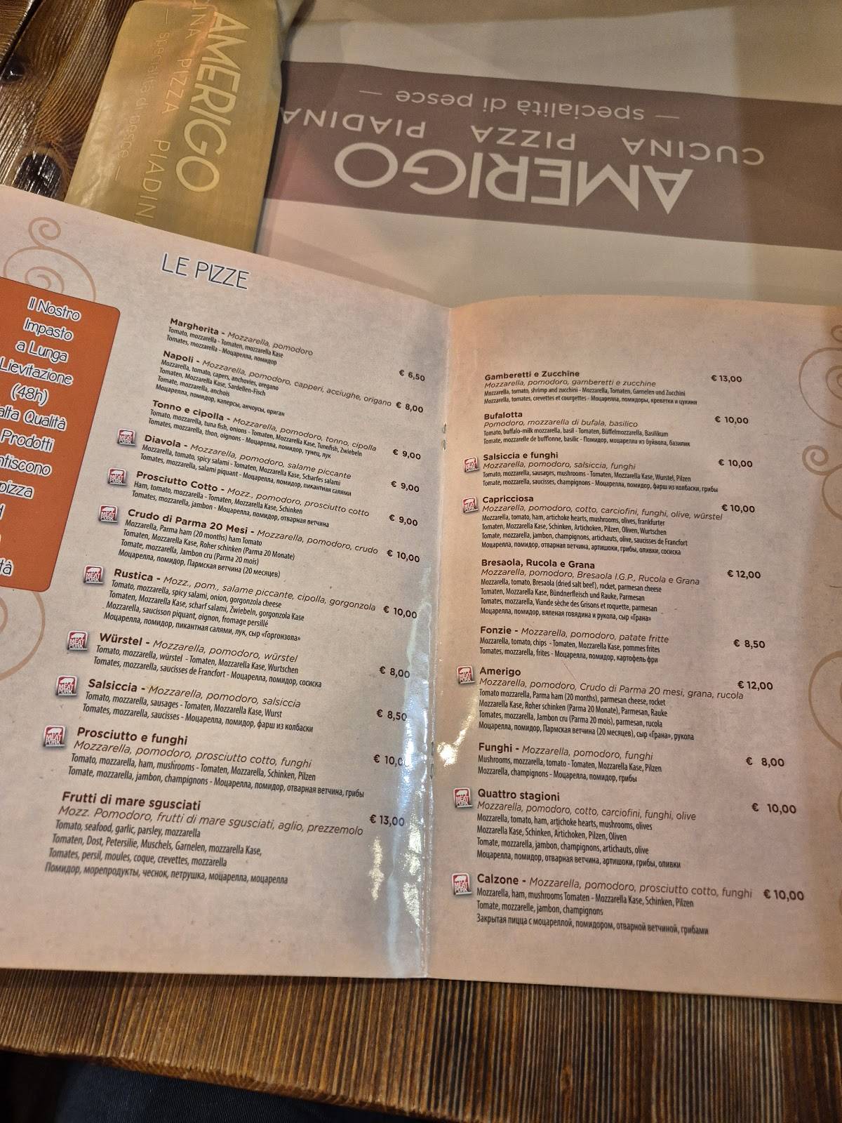 Menu di Ristorante Amerigo 