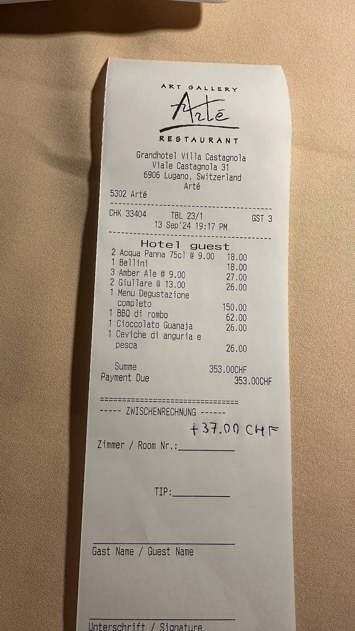 Menu di Ristorante Arté al Lago 