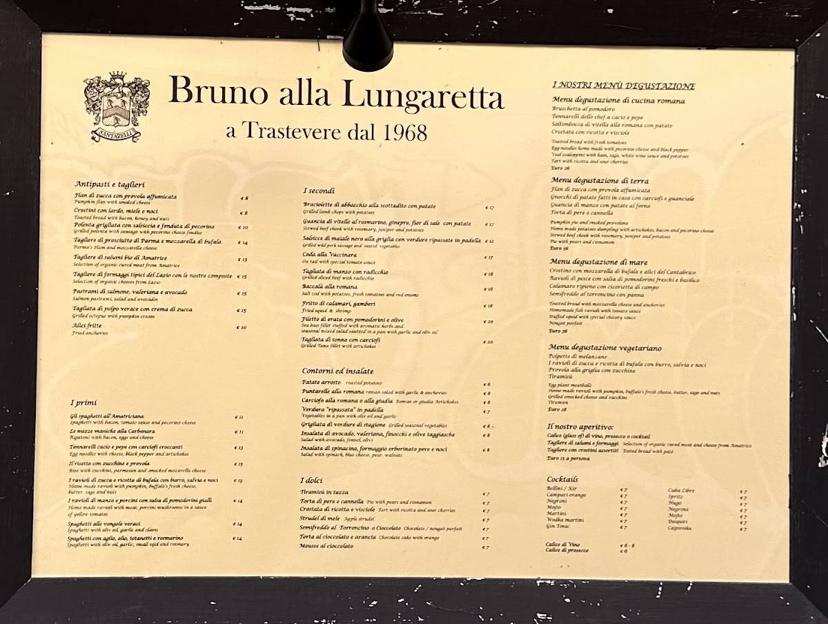 Menu di Ristorante Bruno Alla Lungaretta 