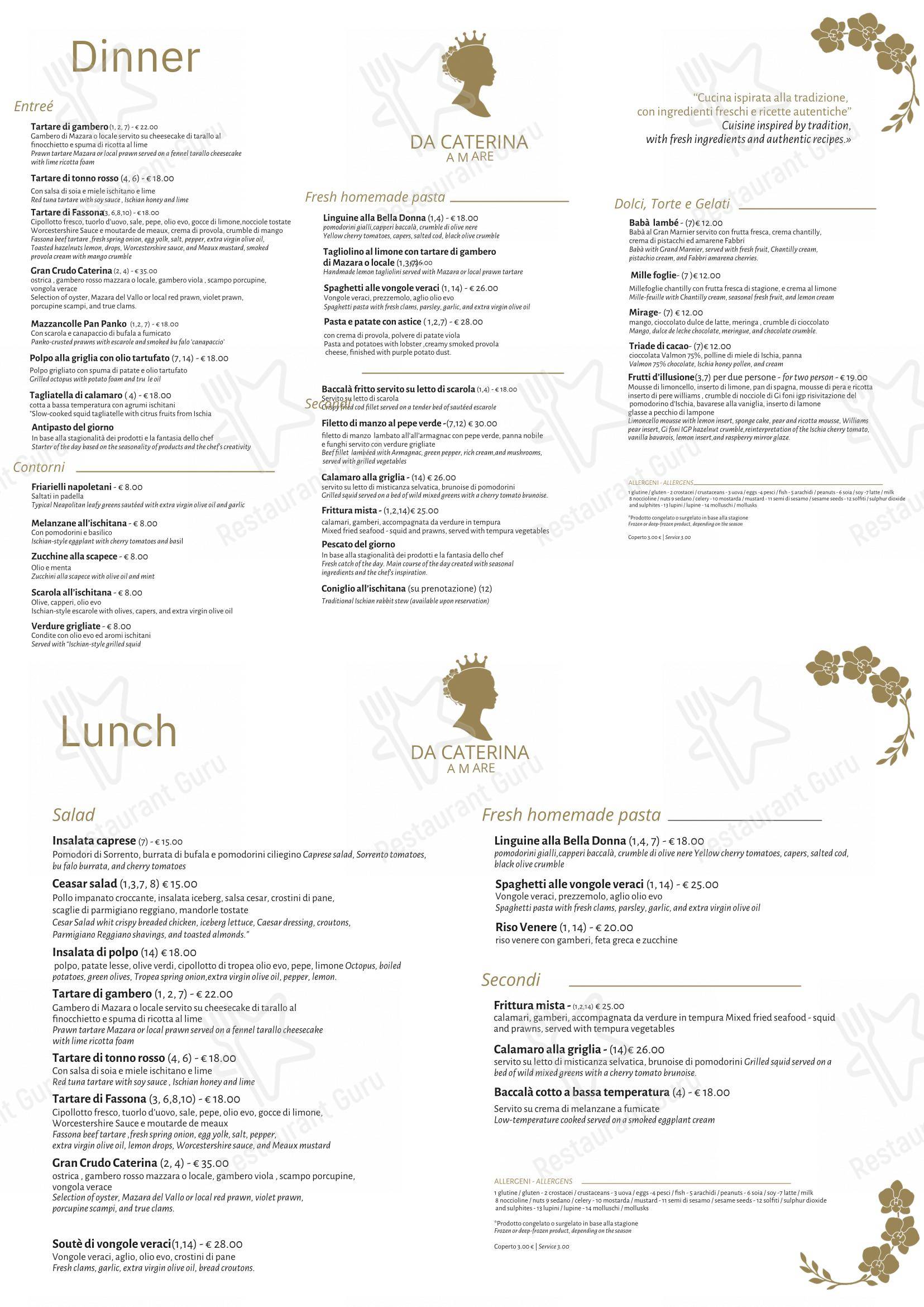 Menu per Ristorante Caterina a Mare ristorante