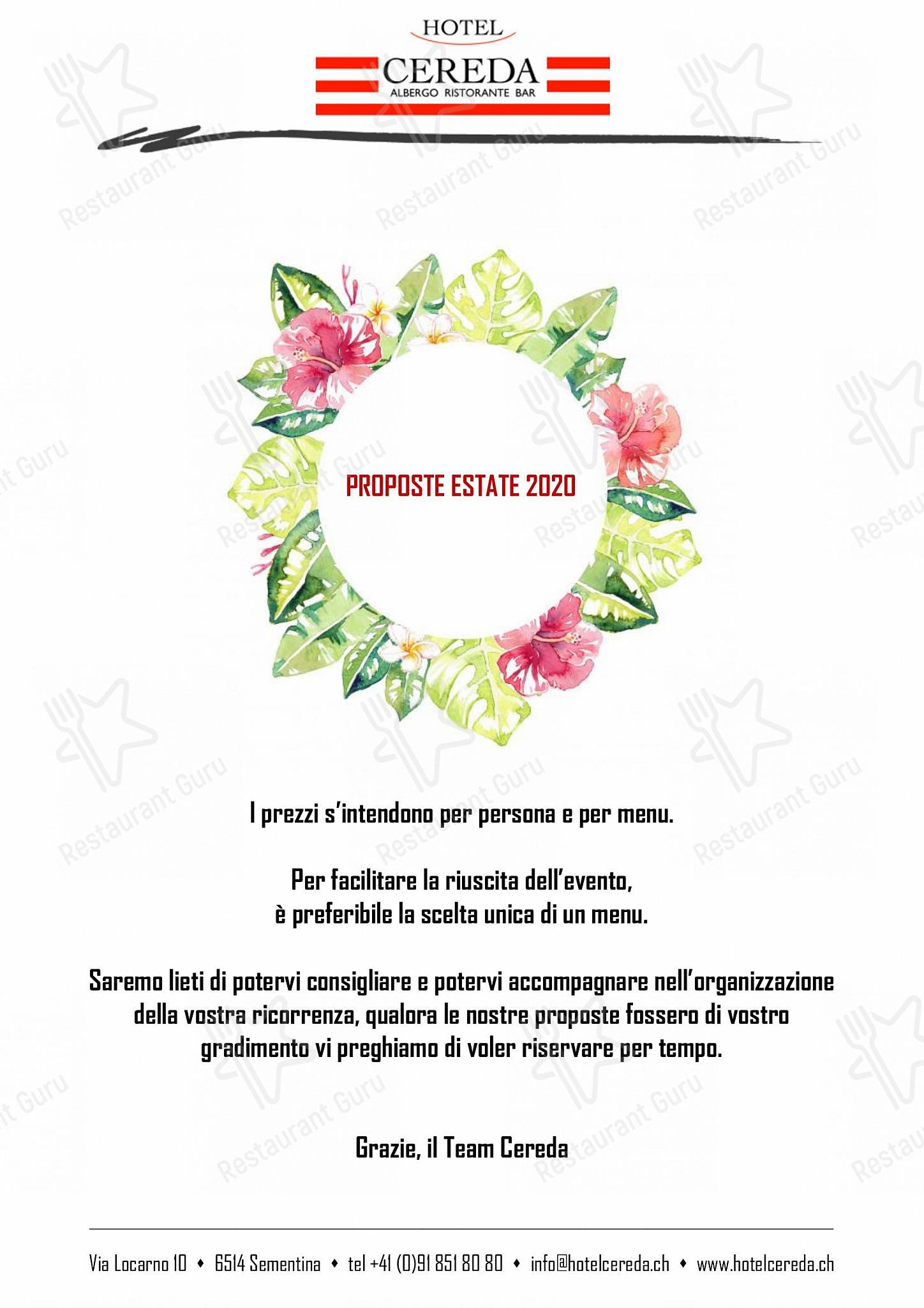 Dinner Menu per Albergo-Ristorante Cereda in Sementina