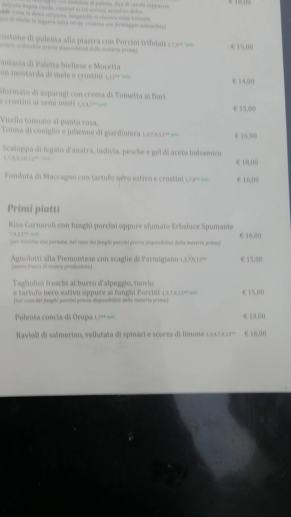 Menu di Ristorante Croce Bianca 
