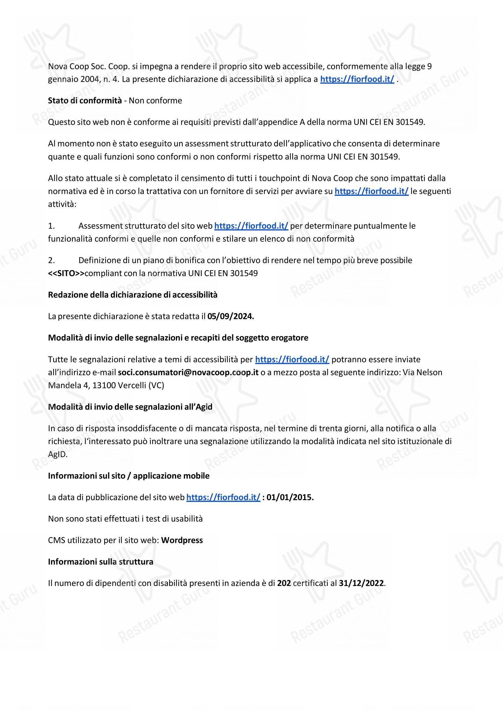 Ristorante Fiorfood by La Credenza in Torino - Menu