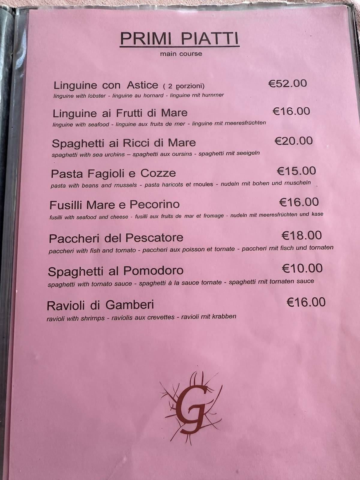 Menu di Ristorante Gorgonia 