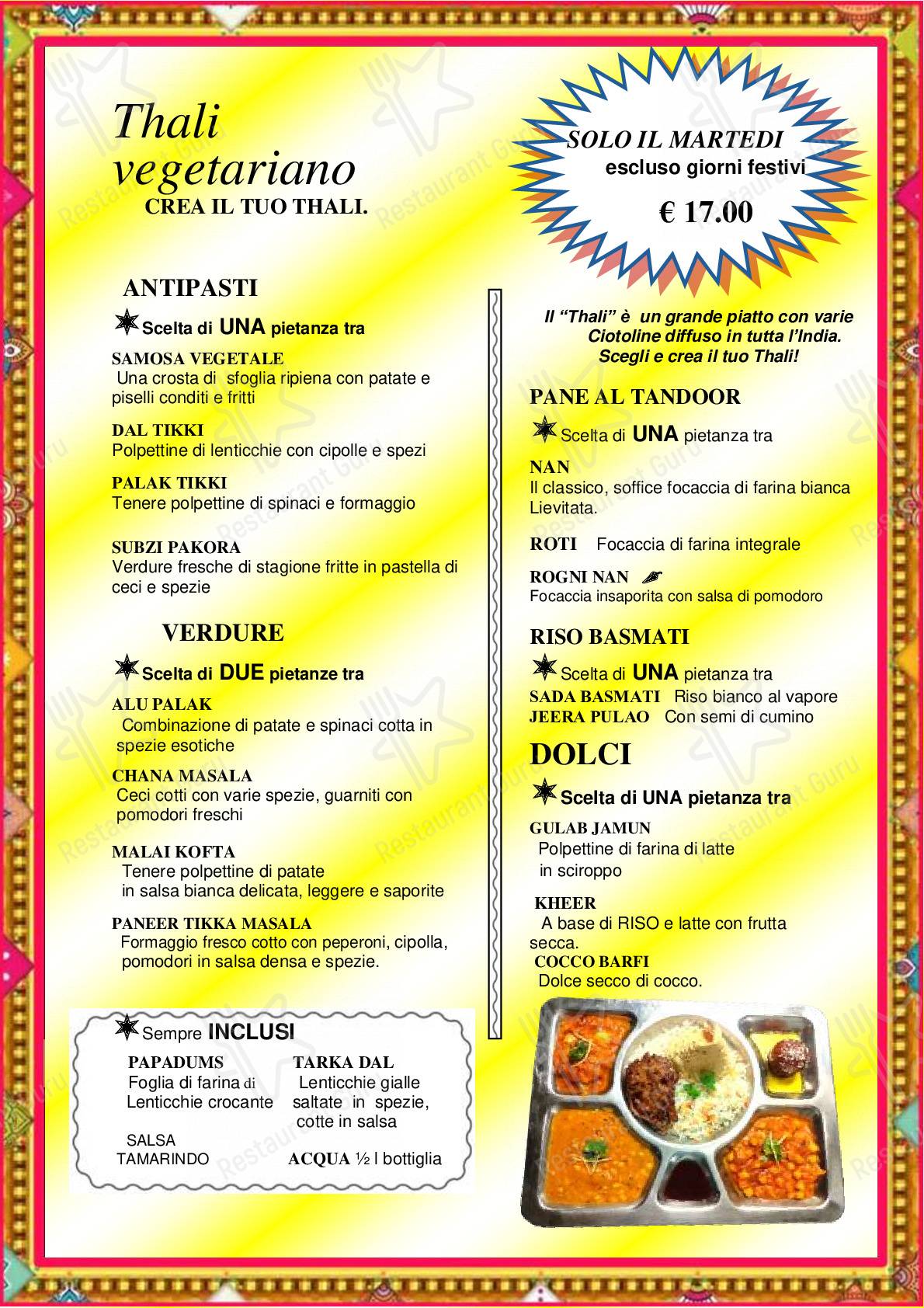 Menu di INDIA - piatti e bevande
