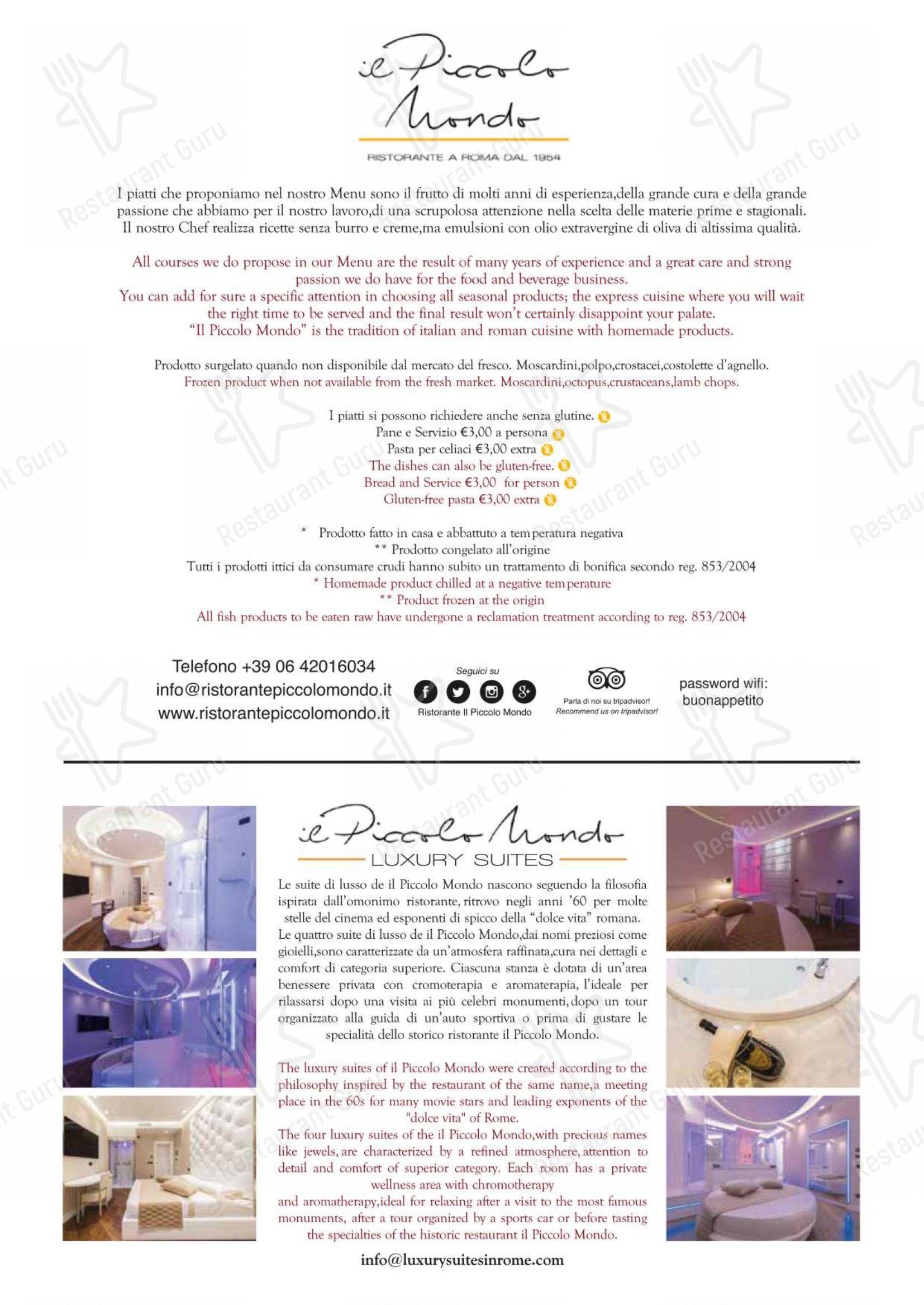 Ristorante Il Piccolo Mondo in Roma - Menu bar