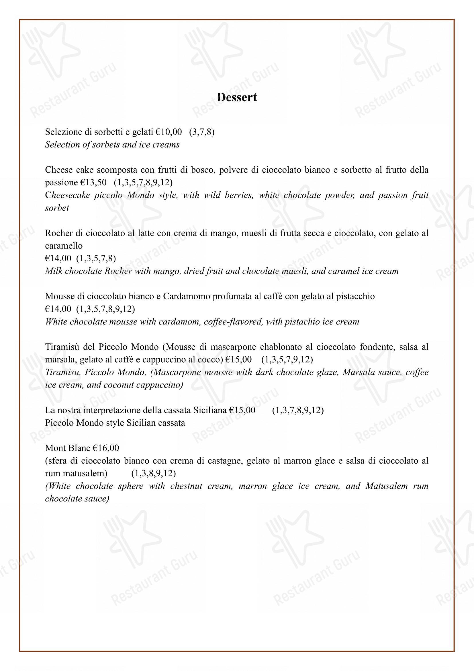 Menu per Ristorante Il Piccolo Mondo in Roma