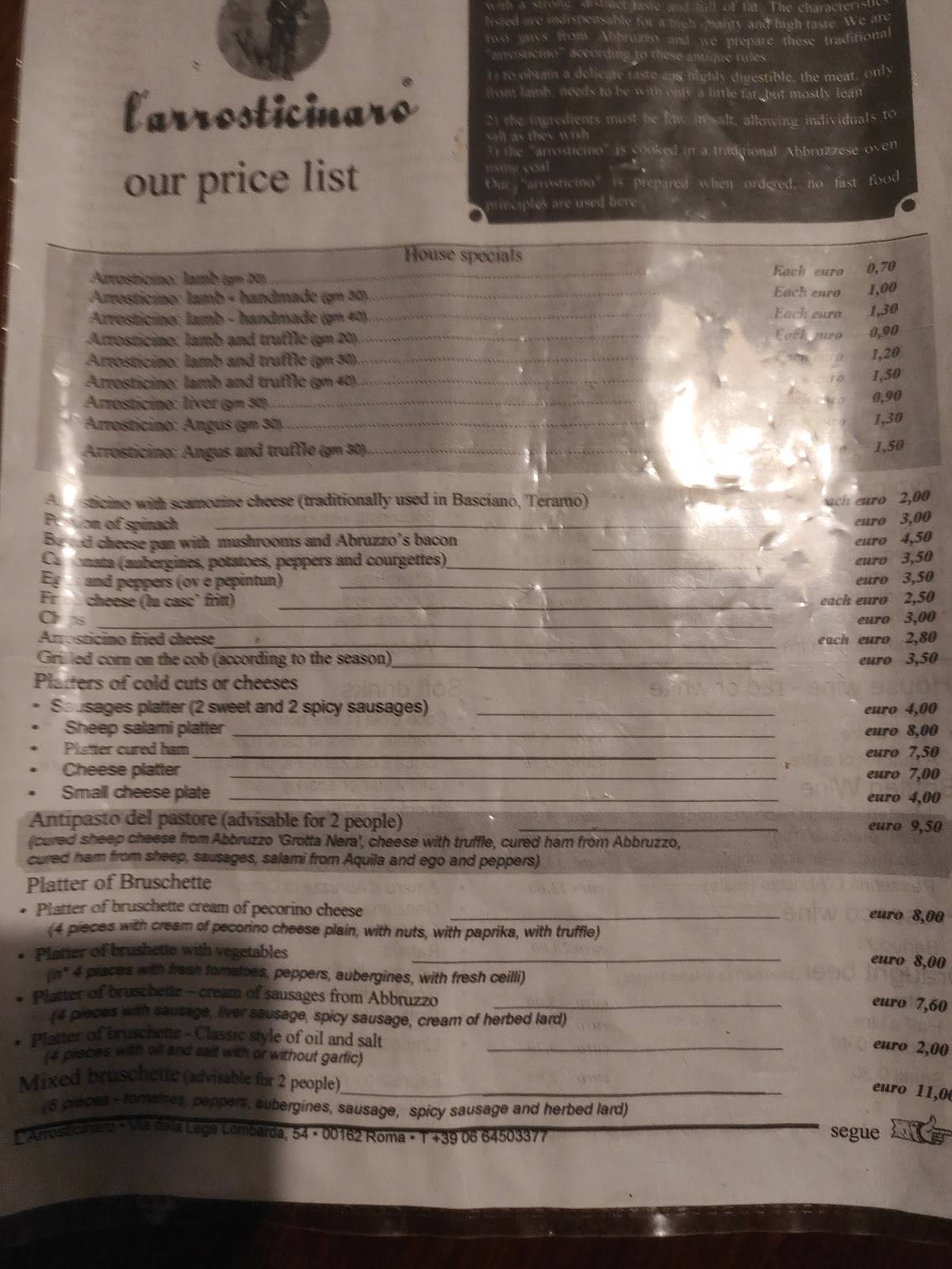 Menu di L'Arrosticinaro 