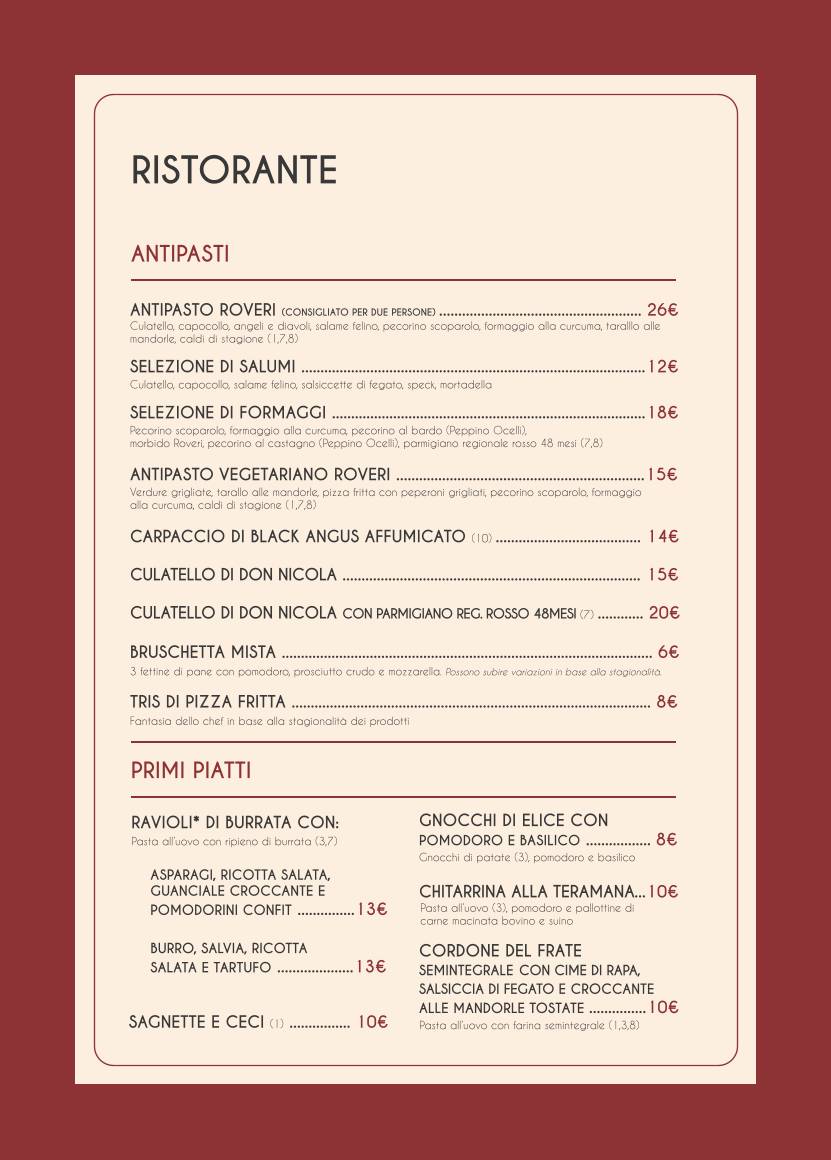 Menu di Ristorante La Bottaia dè Roveri 