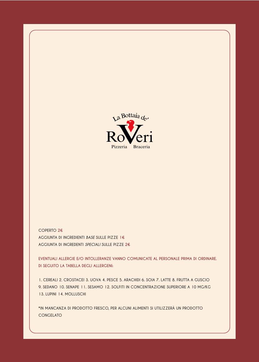 Menu di Ristorante La Bottaia dè Roveri 