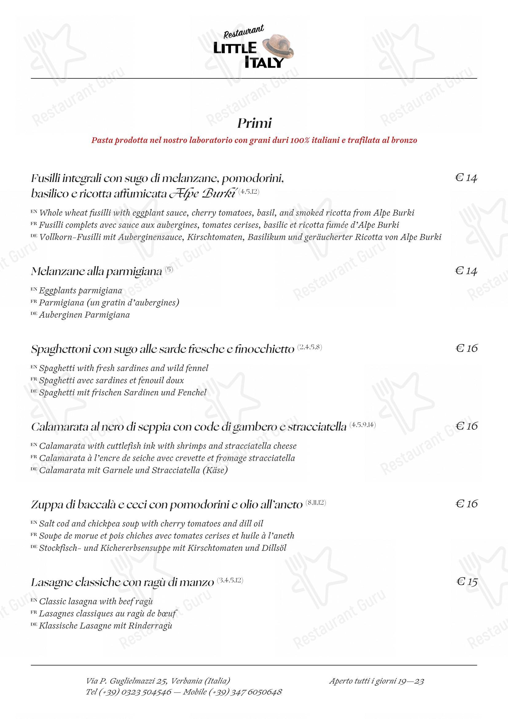 Ristorante Little Italy dans Verbania - Menu