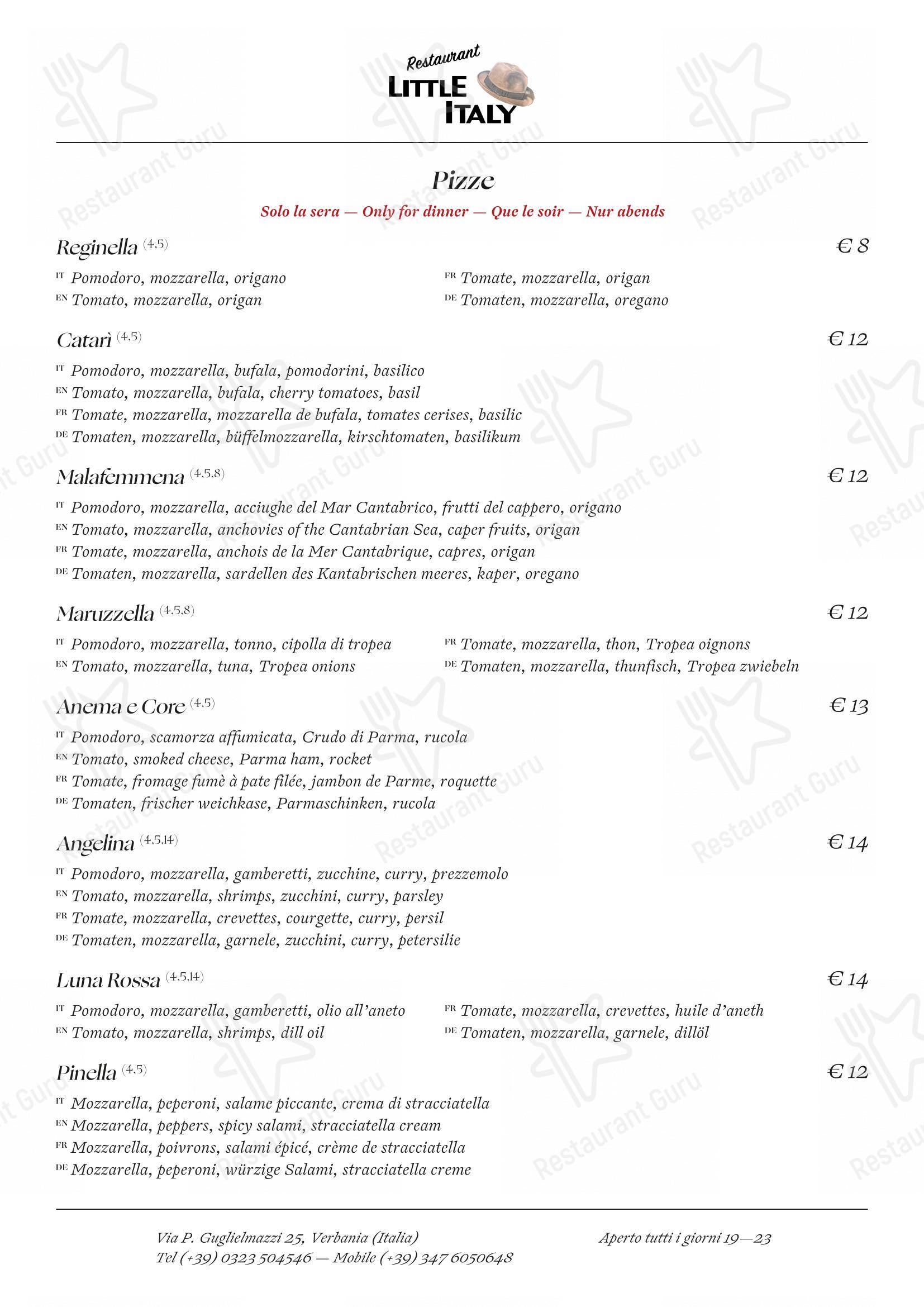 Ristorante Little Italy dans Verbania - Menu