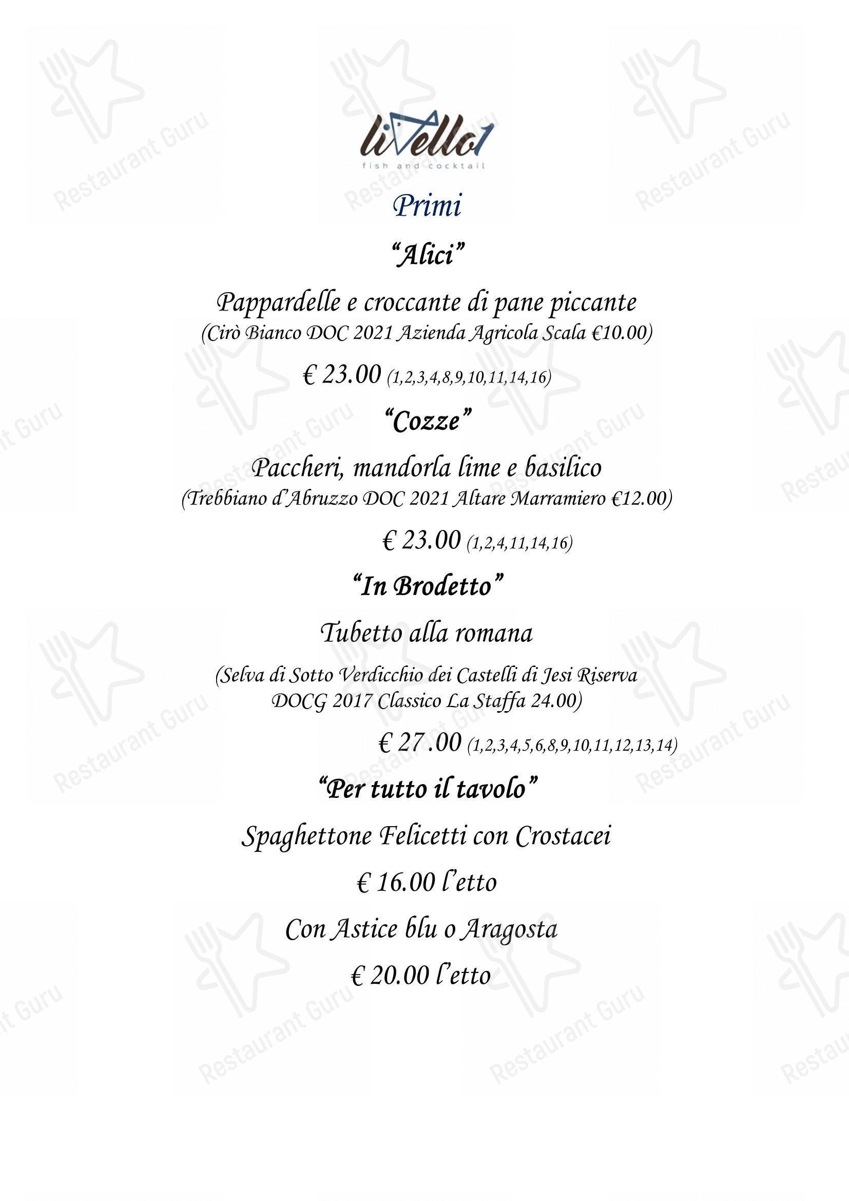 菜单 per Ristorante Livello1 pub & bar