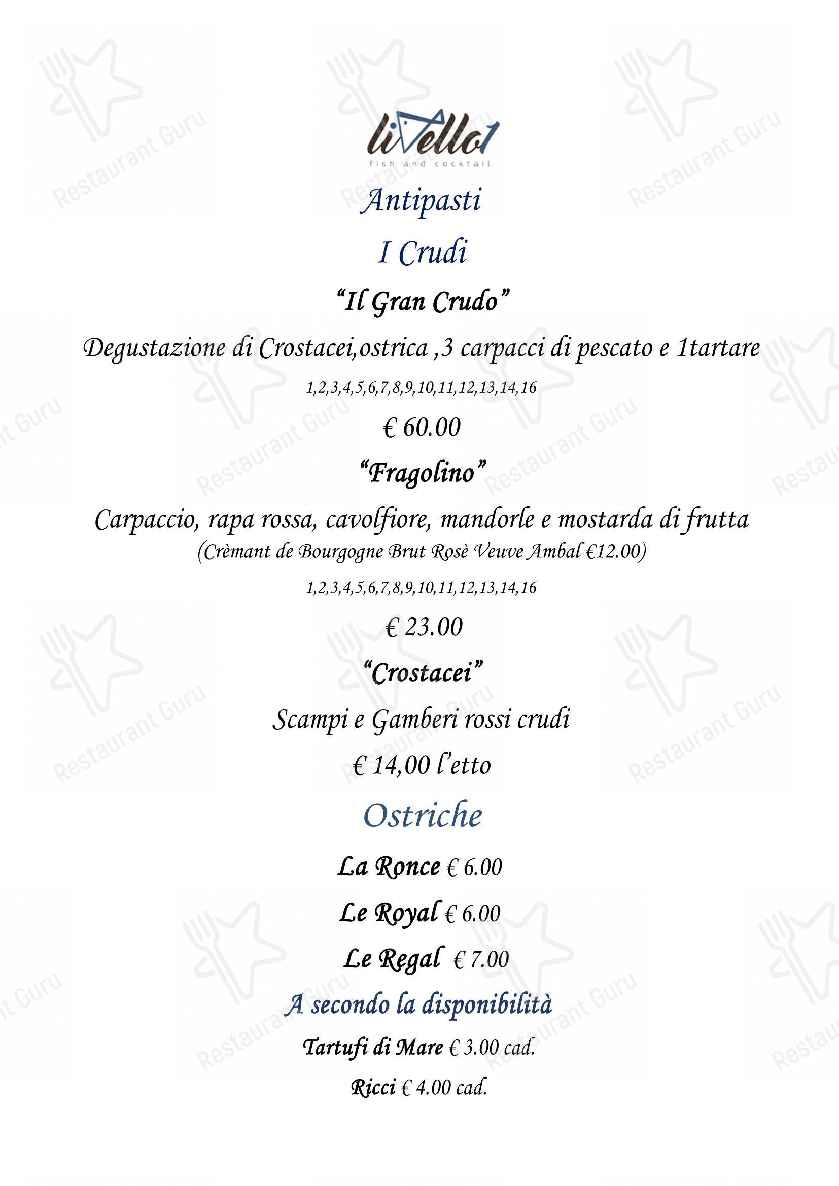 菜单 per Ristorante Livello1 pub & bar