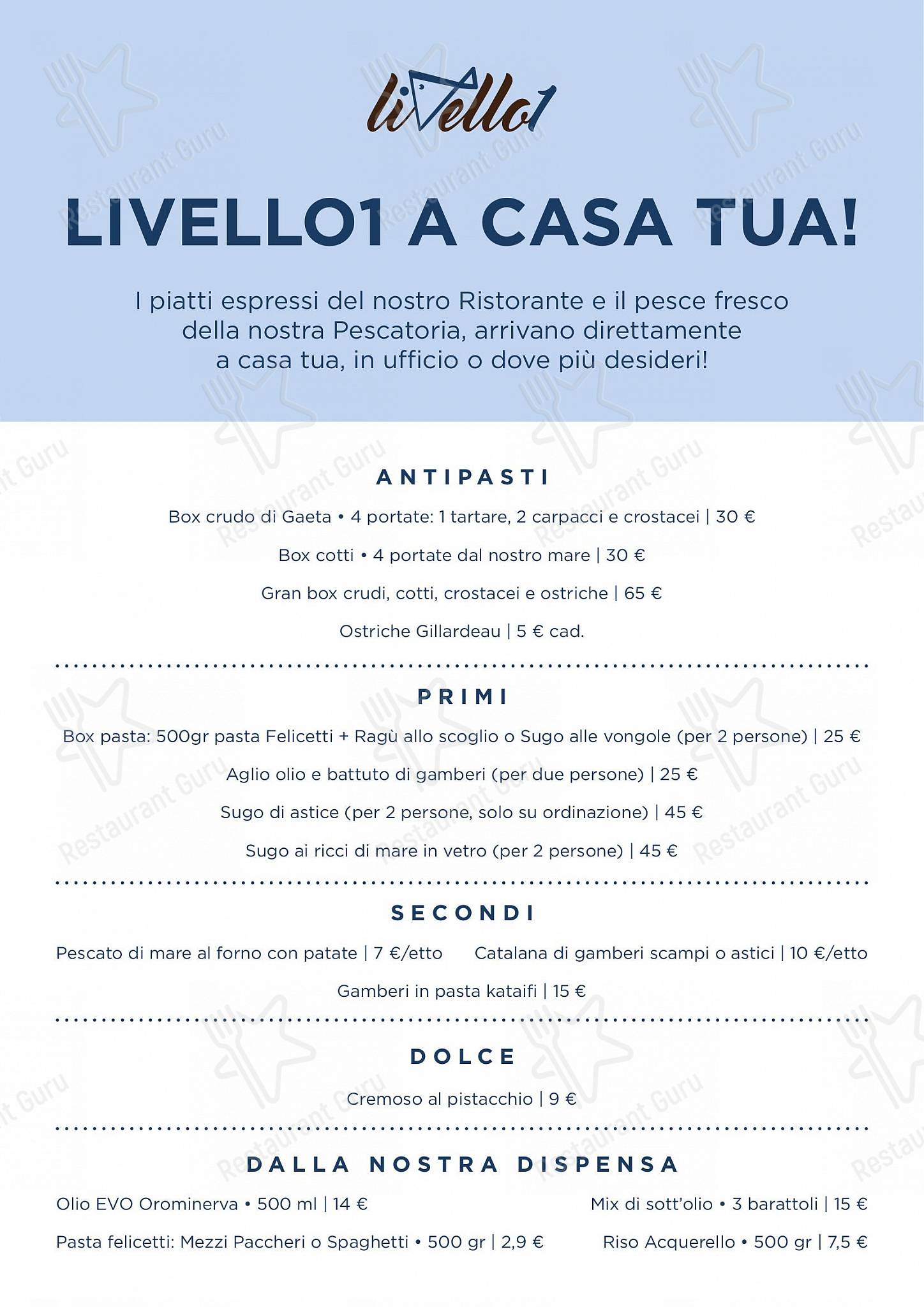 Menu di Ristorante Livello1 - Takeaway Menu