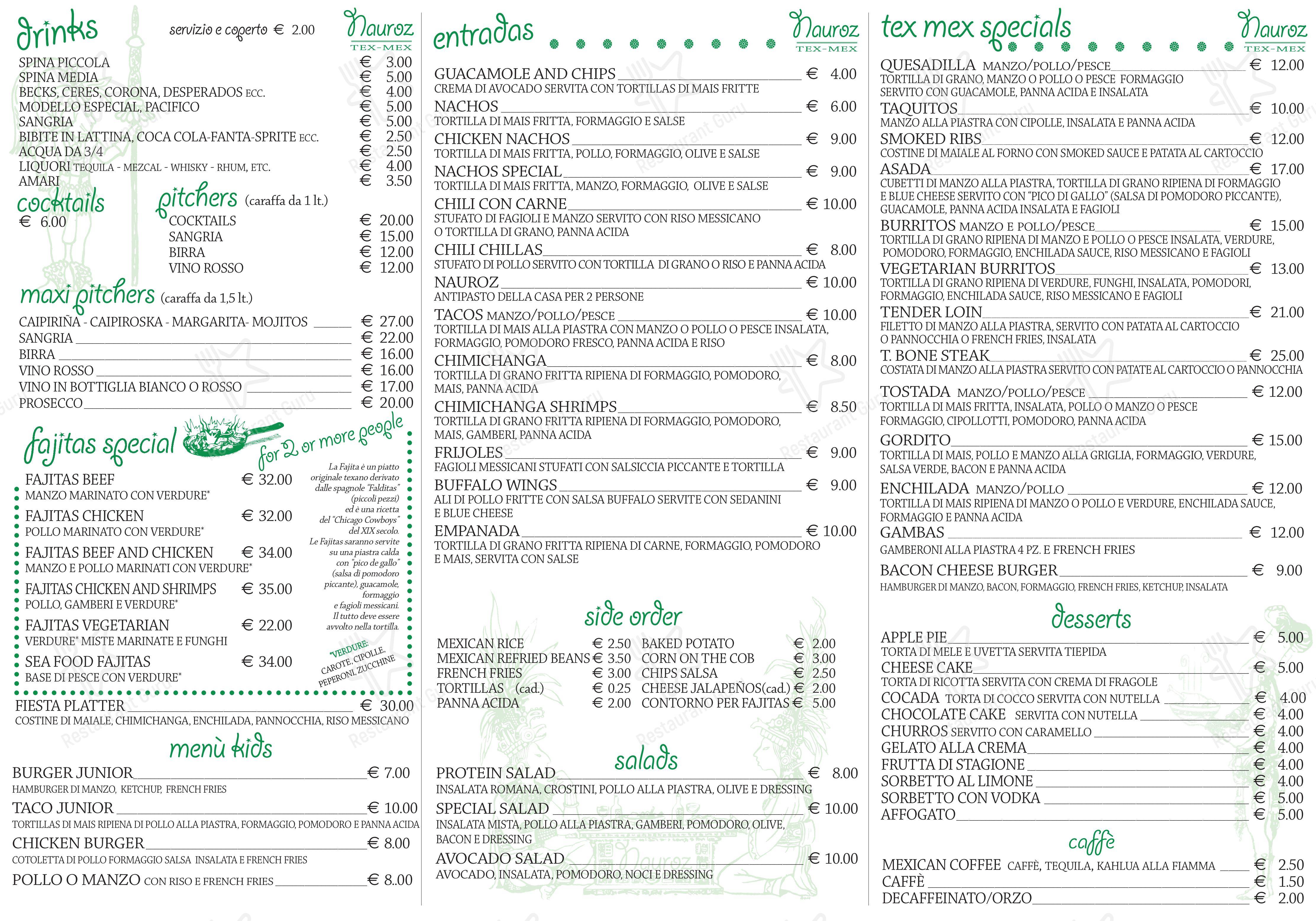Menu per Ristorante Messicano Nauroz Tex-Mex ristorante