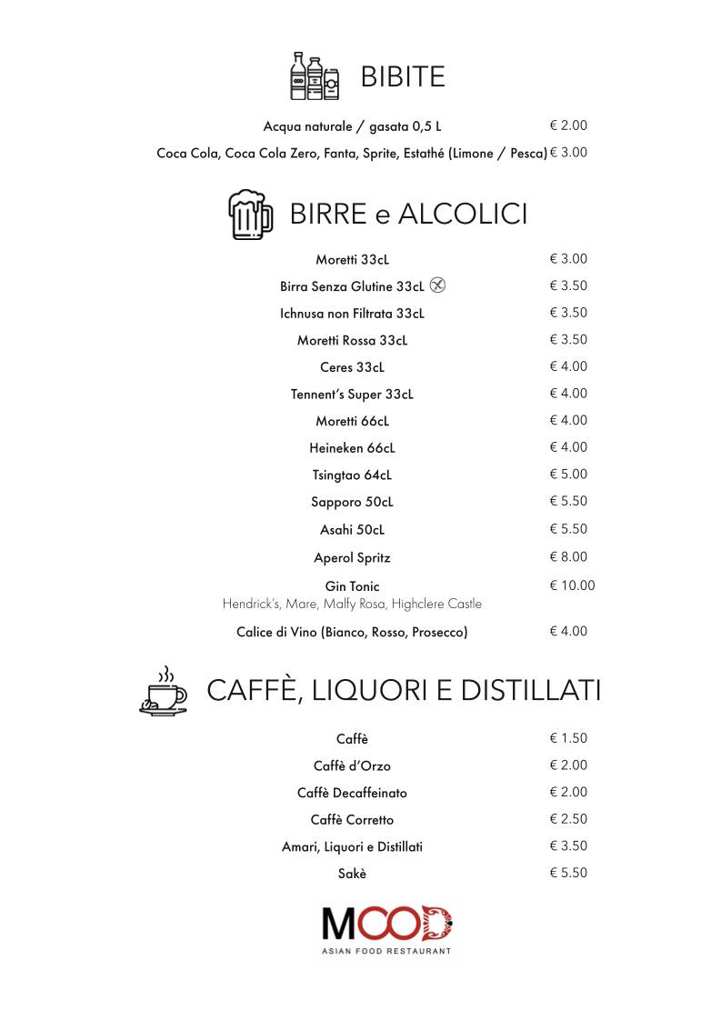Menu di Ristorante Mood 