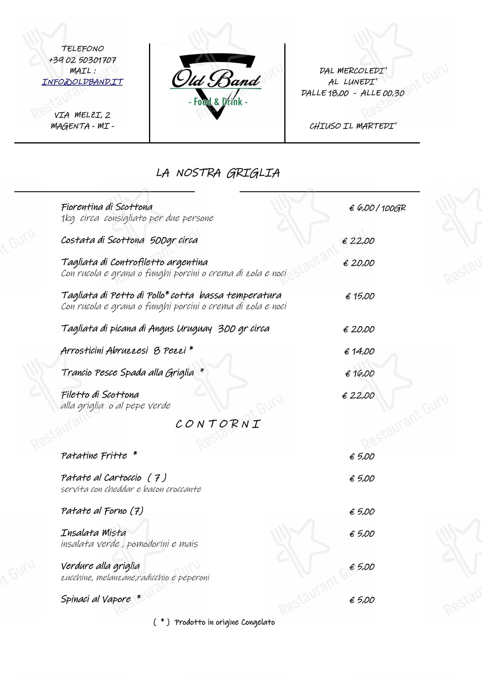 Menu per Ristorante Old Band in Magenta
