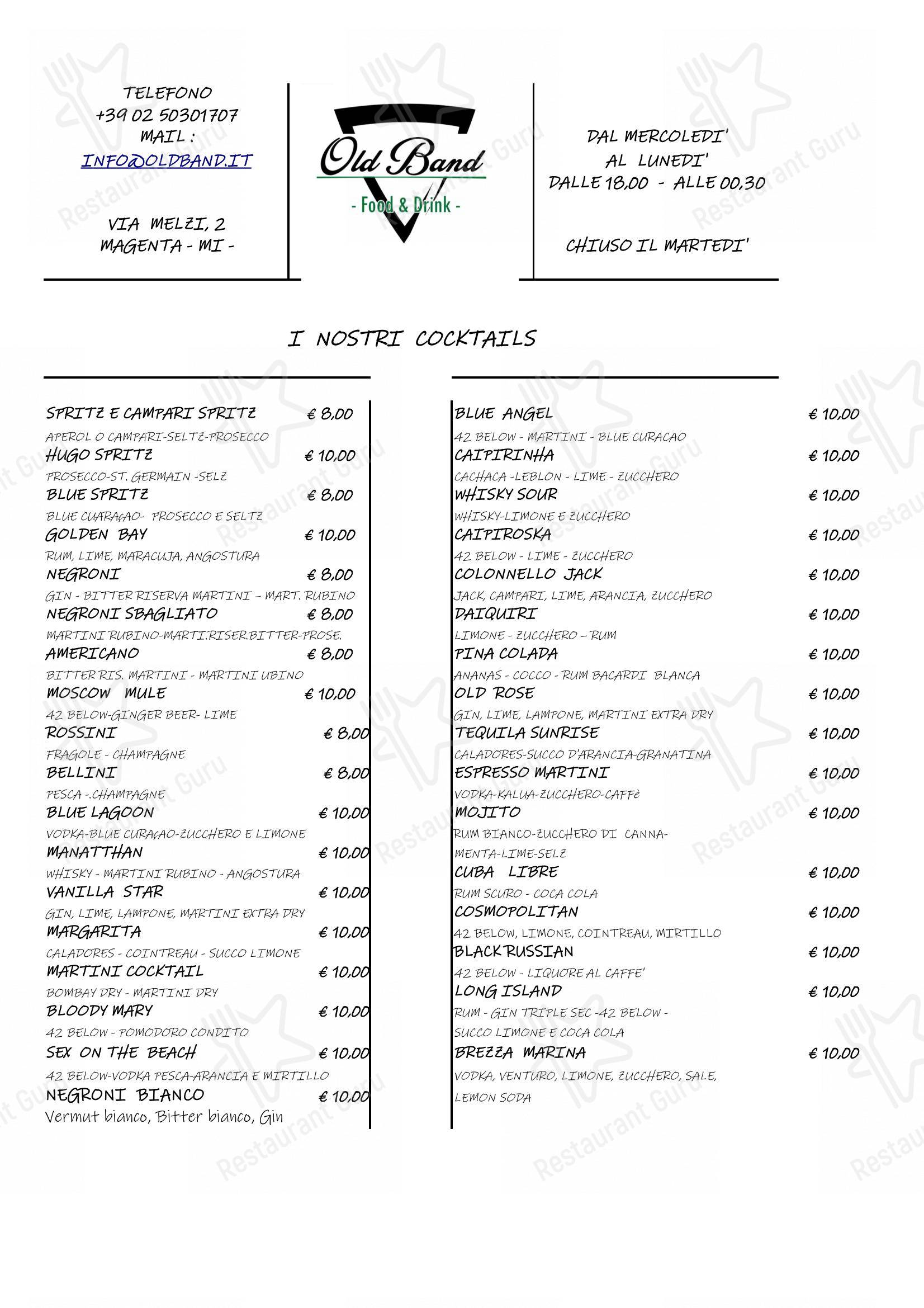 Menu per Ristorante Old Band in Magenta