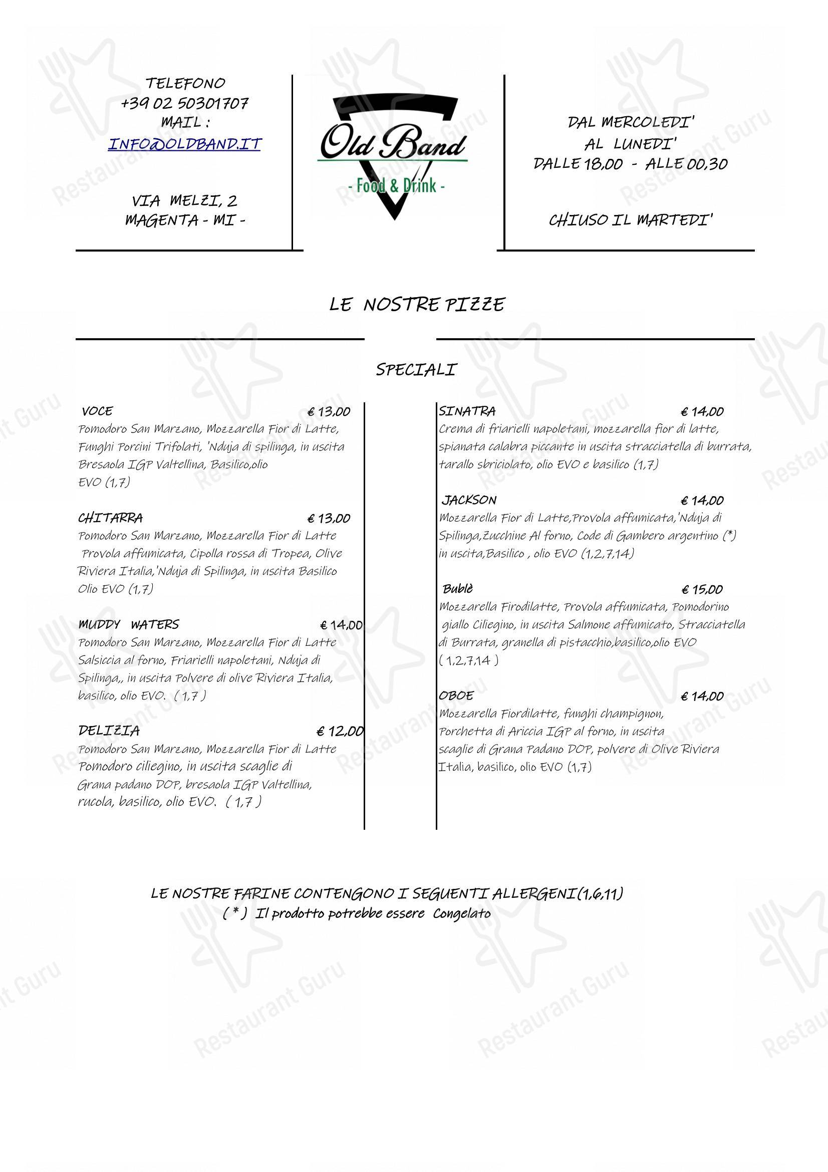 Menu per Ristorante Old Band in Magenta