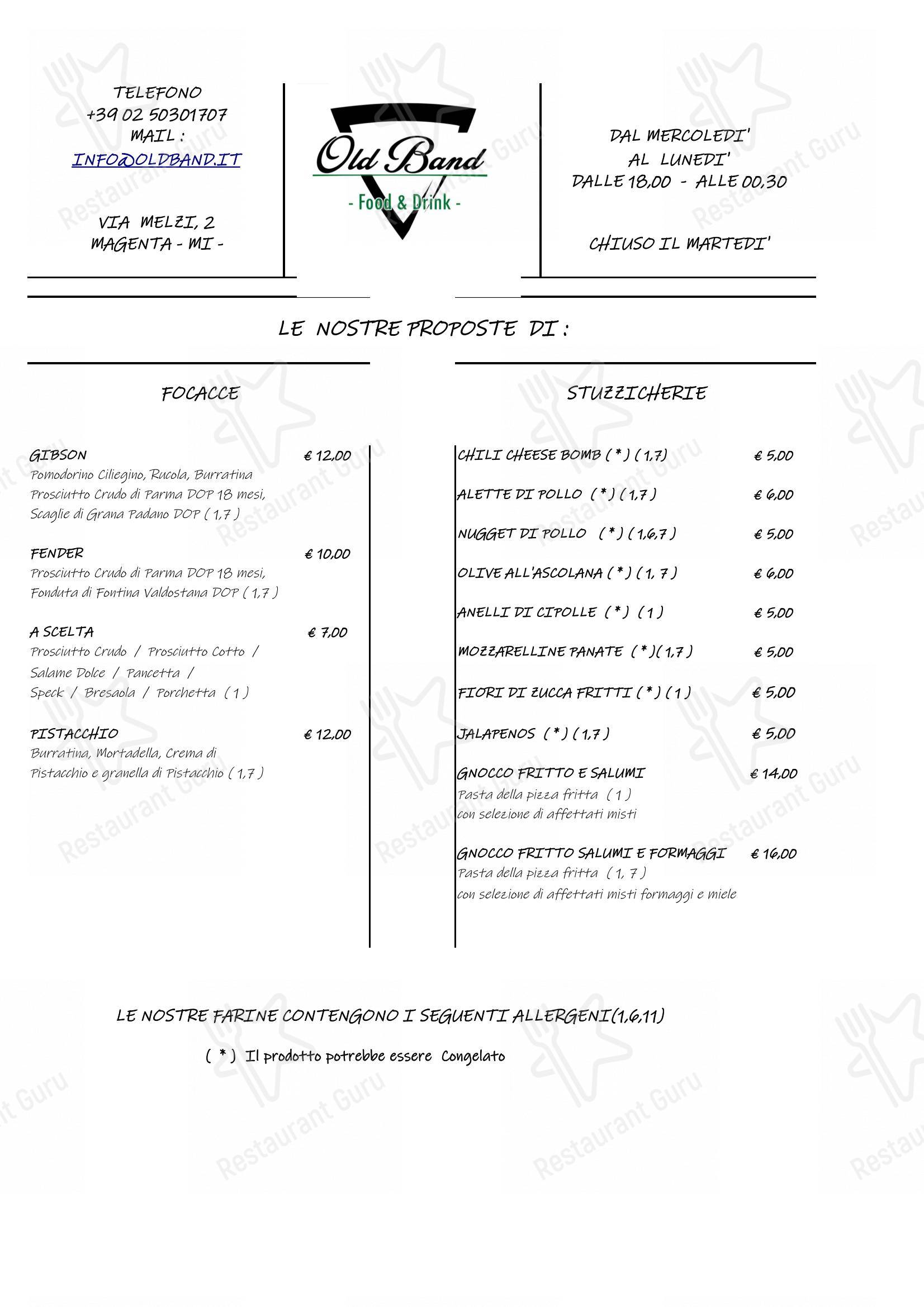 Menu per Ristorante Old Band in Magenta